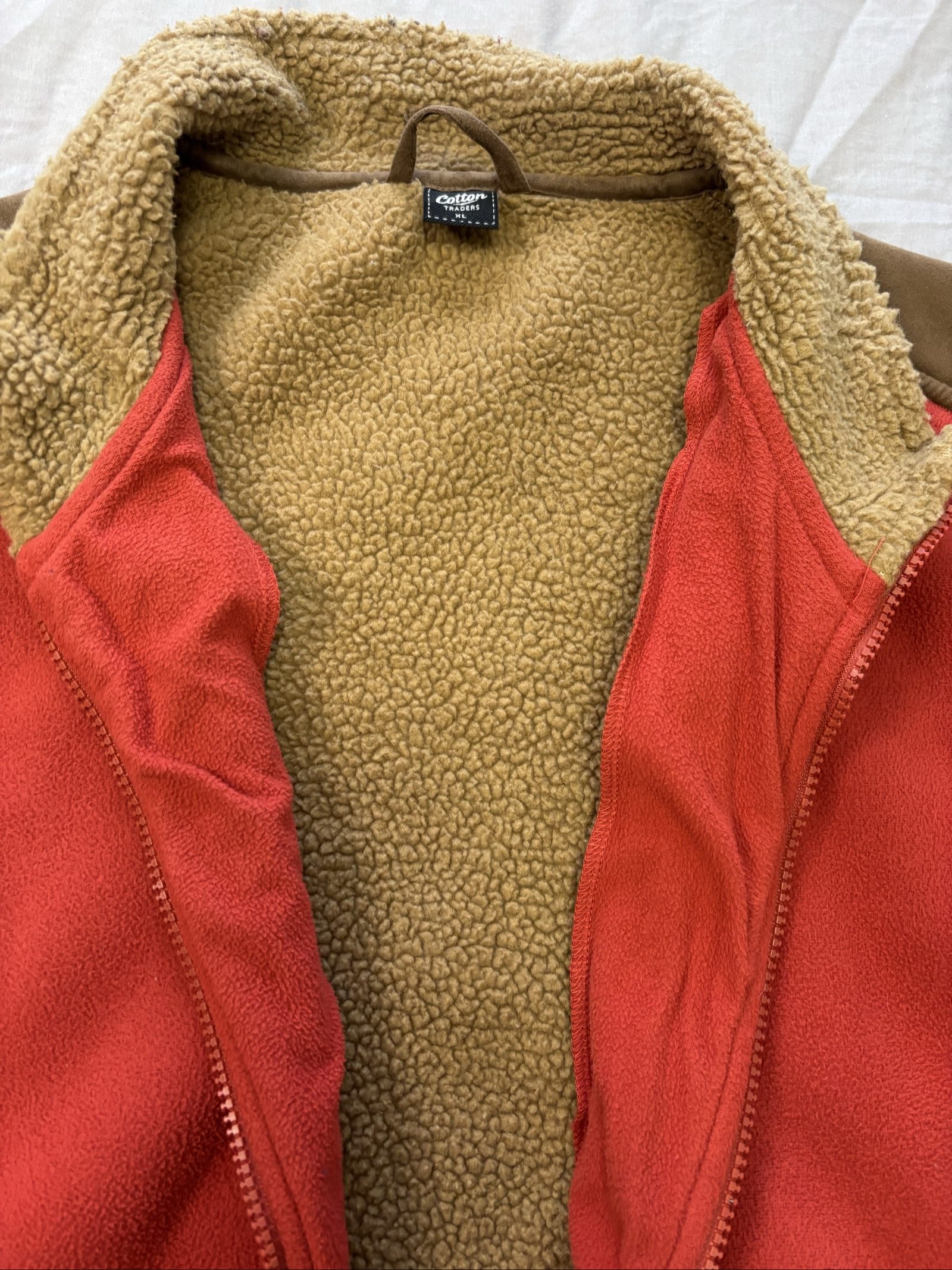 Cotton Traders Red & Brown Sherpa Fleece Jacket Large image 5