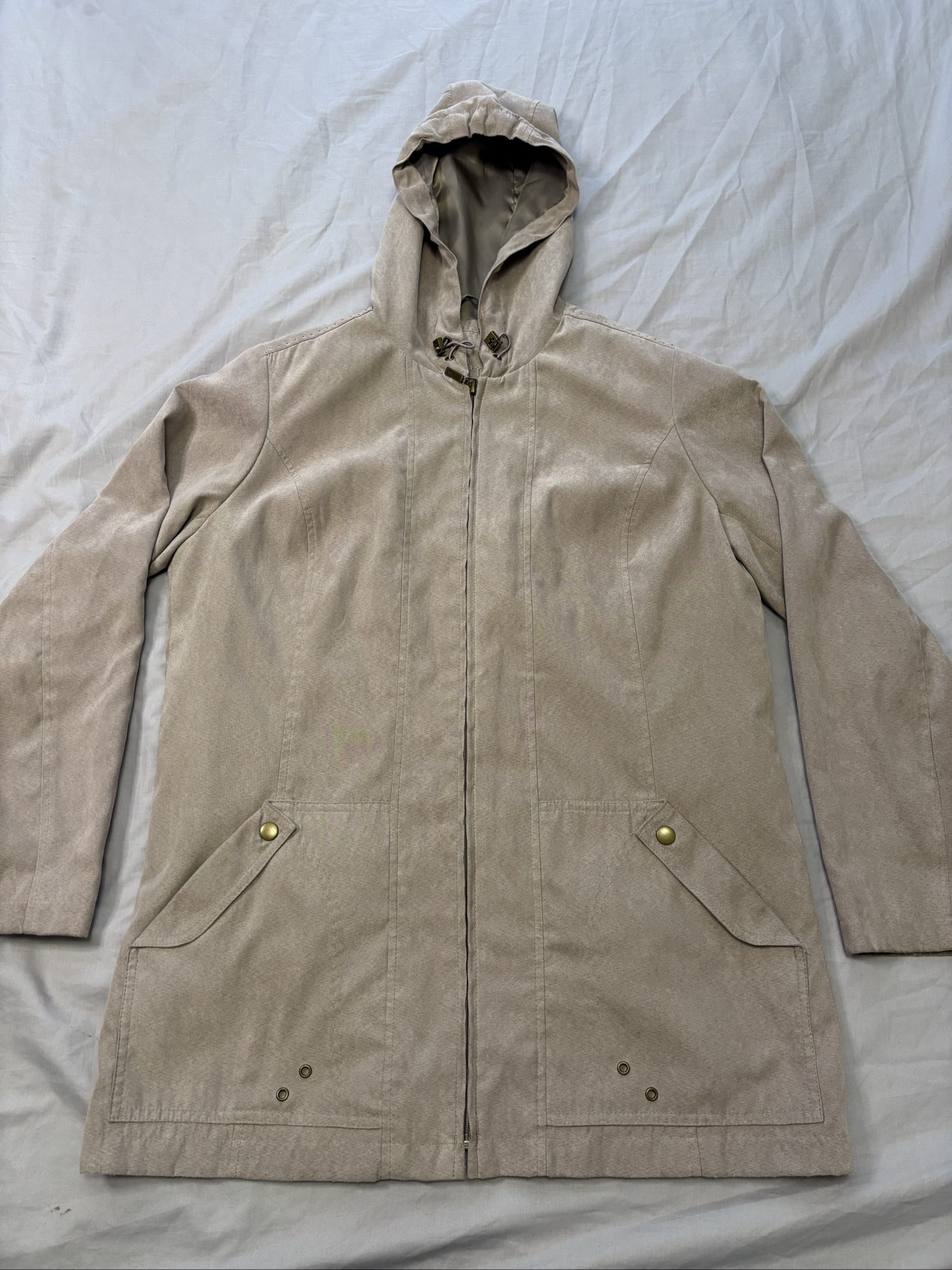 Bm Beige Hooded Jacket Small Faux Suede