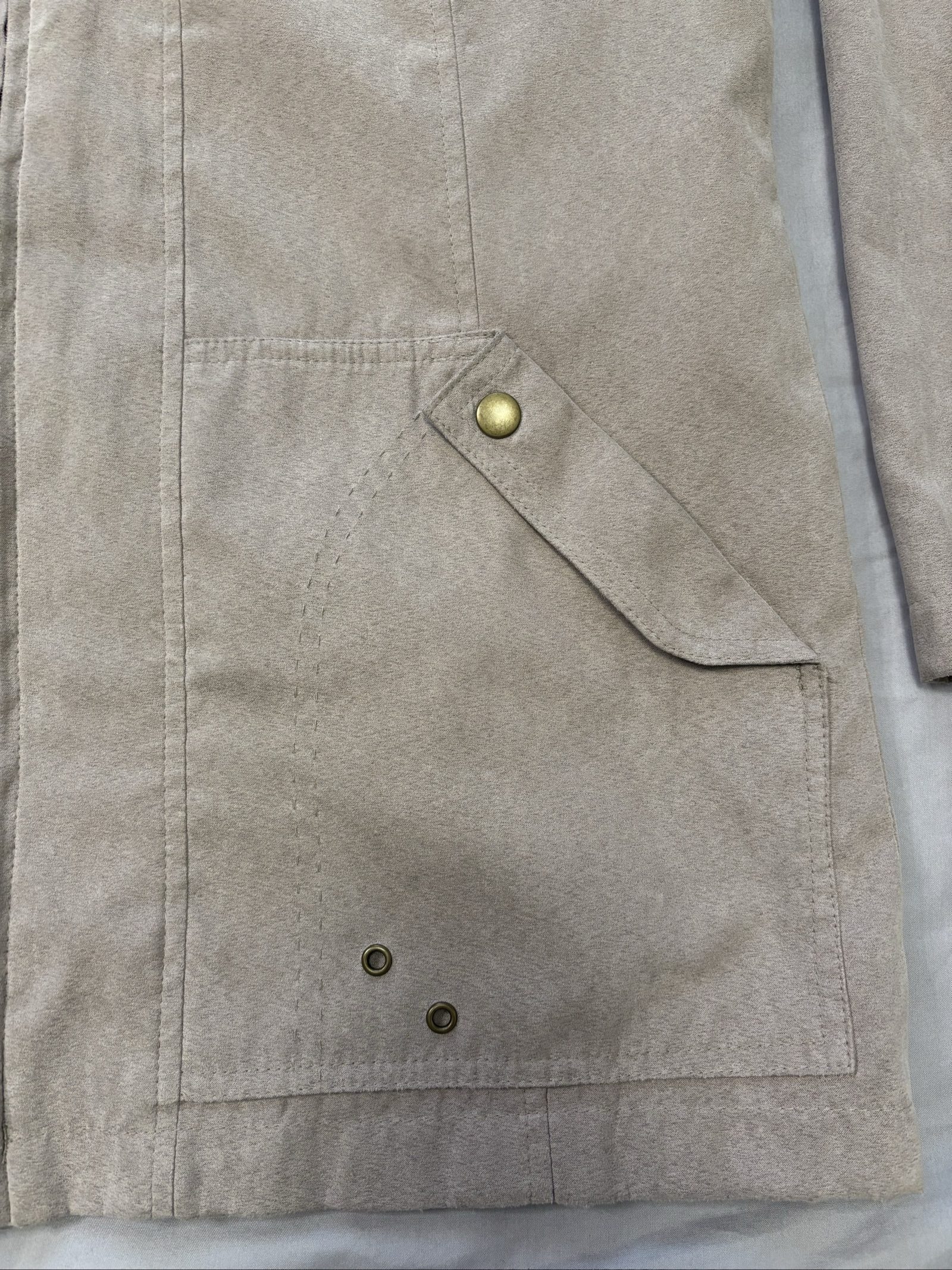 Bm Beige Hooded Jacket Small Faux Suede image 2