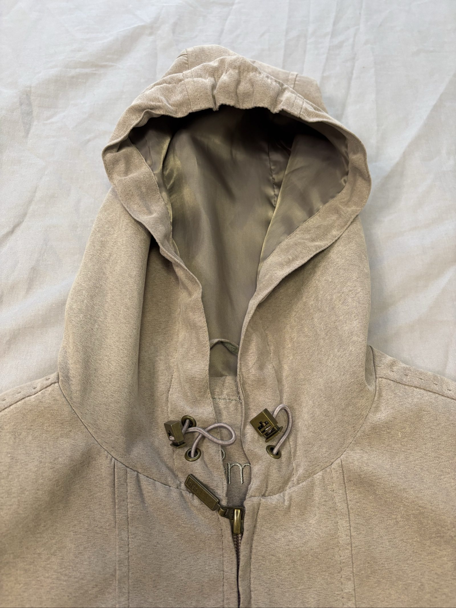 Bm Beige Hooded Jacket Small Faux Suede image 3