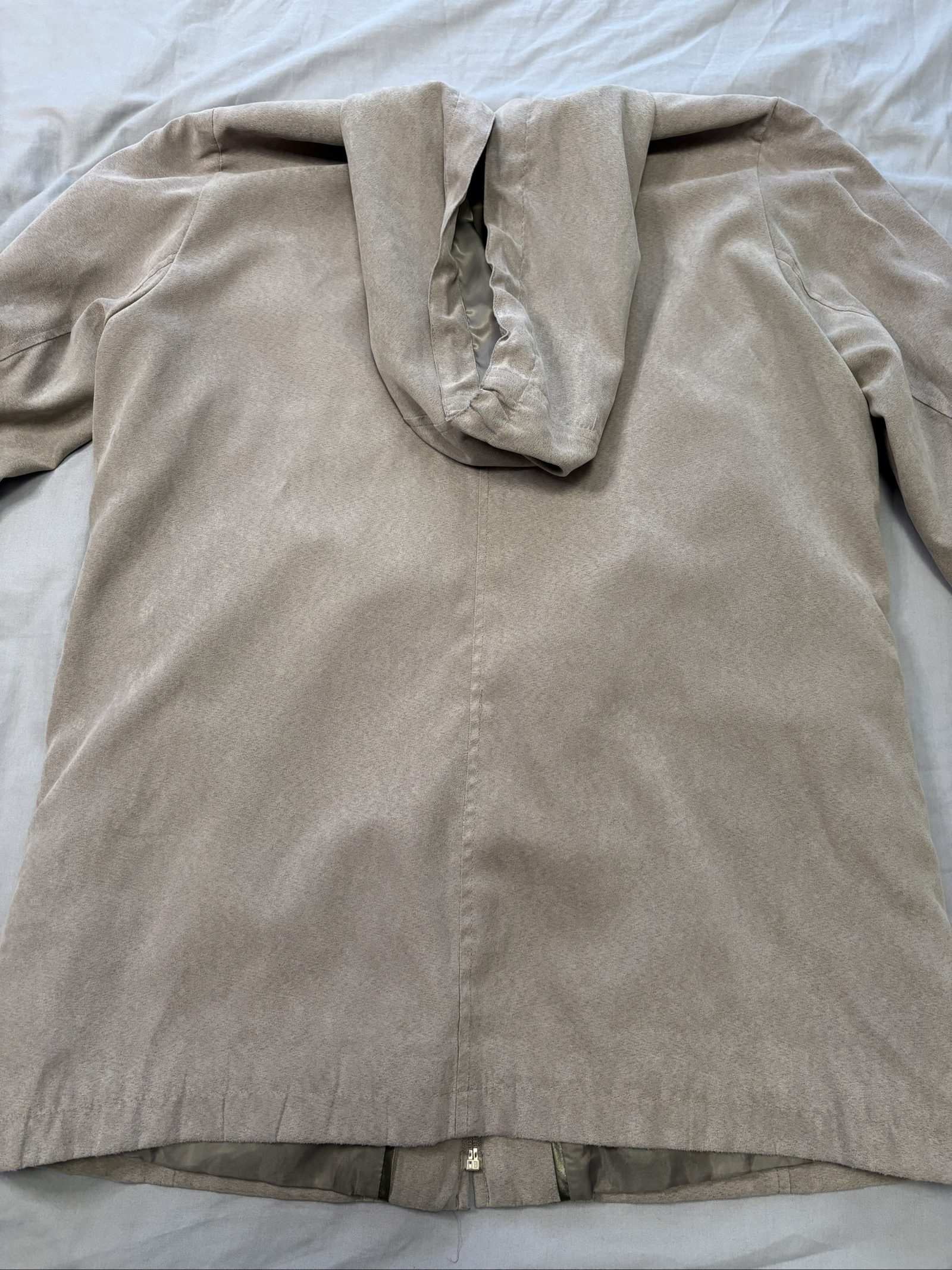 Bm Beige Hooded Jacket Small Faux Suede image 6