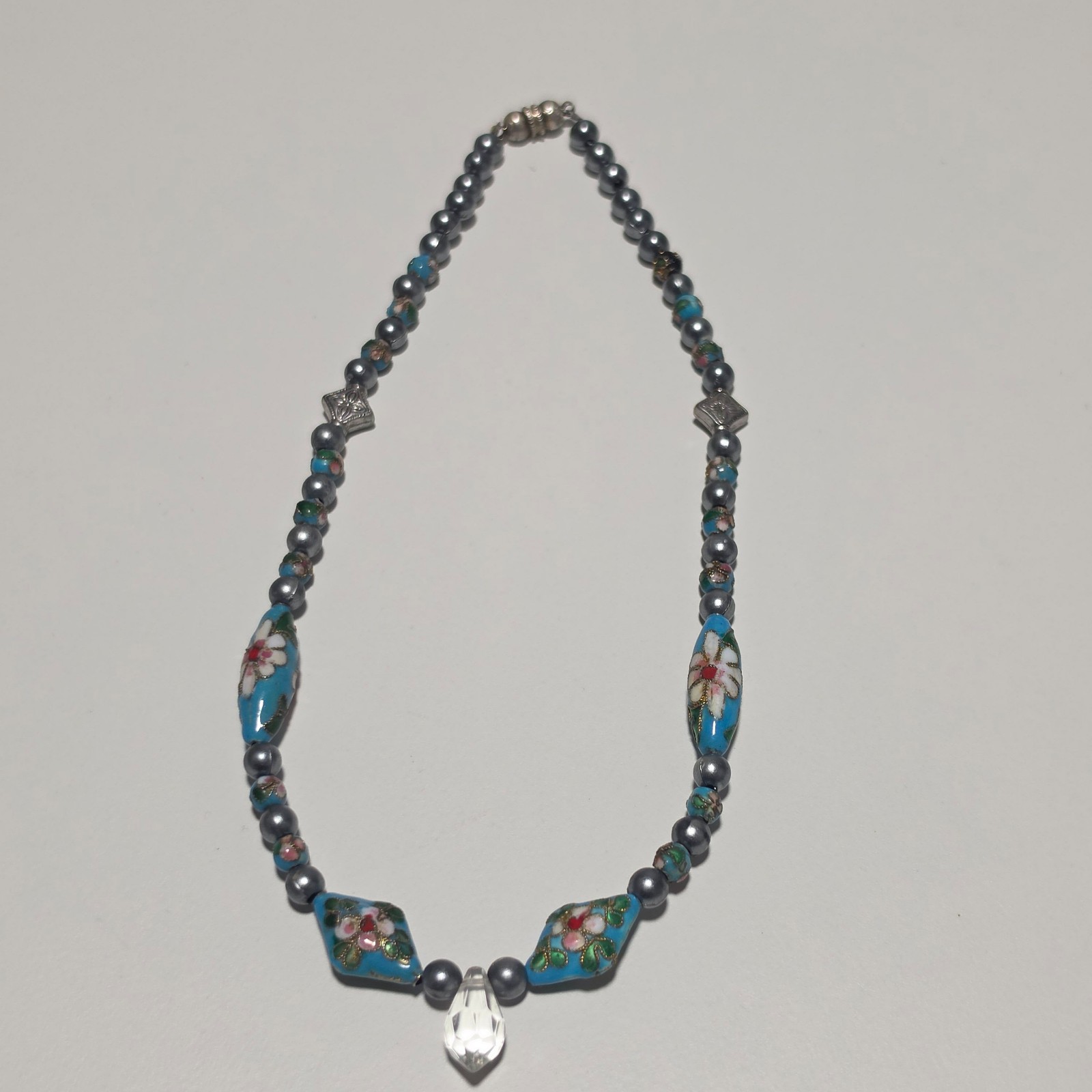 Blue Floral Beaded Necklace .b3