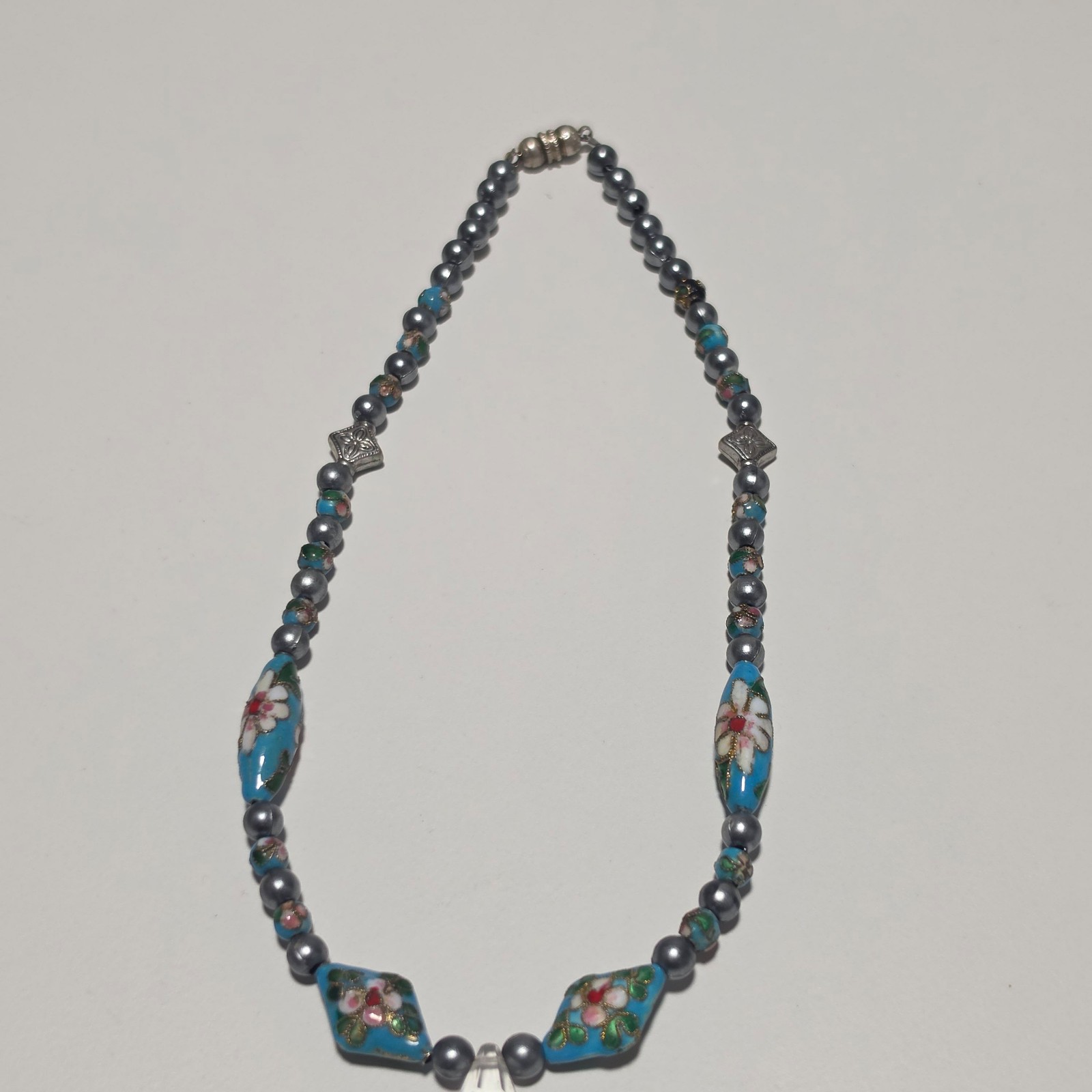 Blue Floral Beaded Necklace .b3 image 2