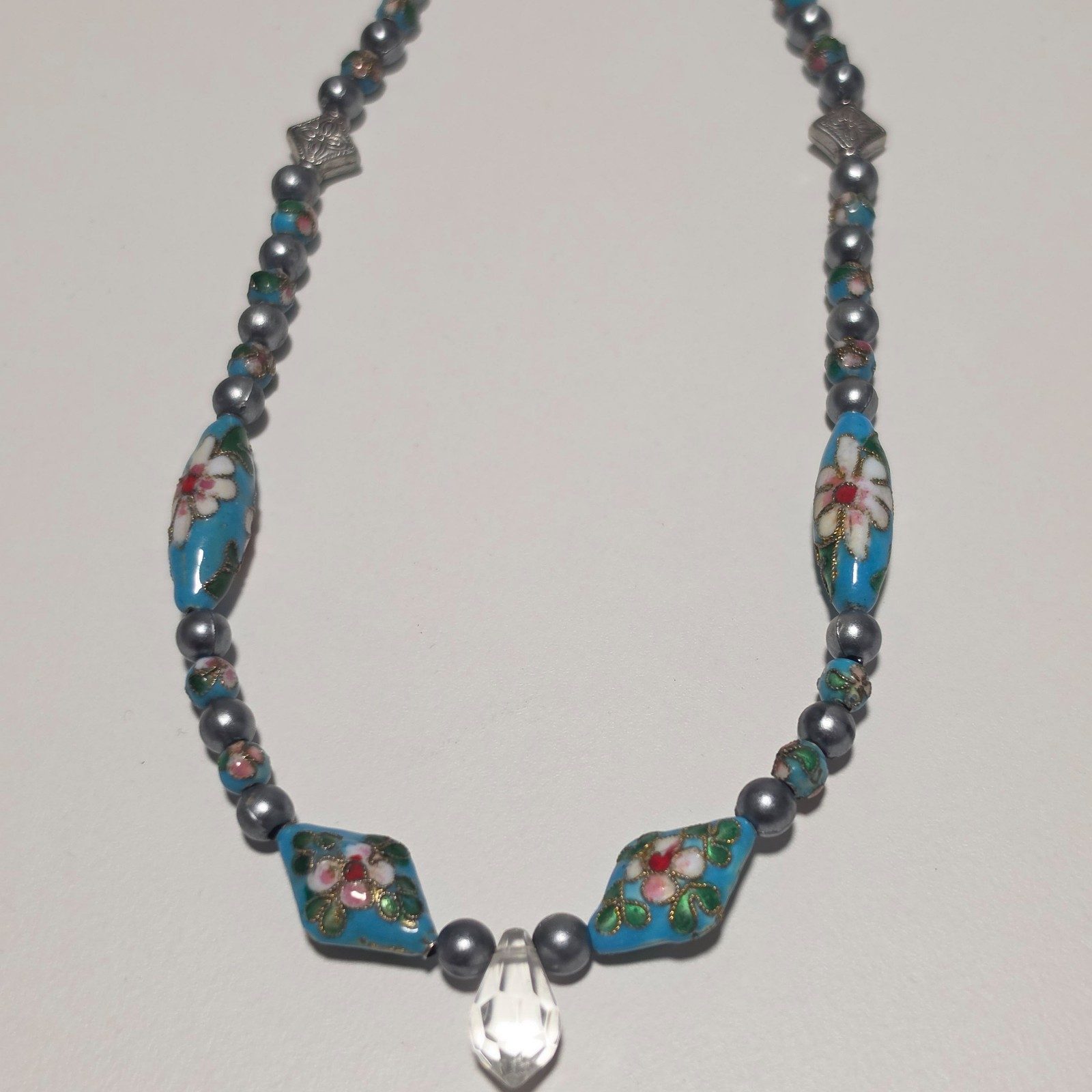 Blue Floral Beaded Necklace .b3 image 3