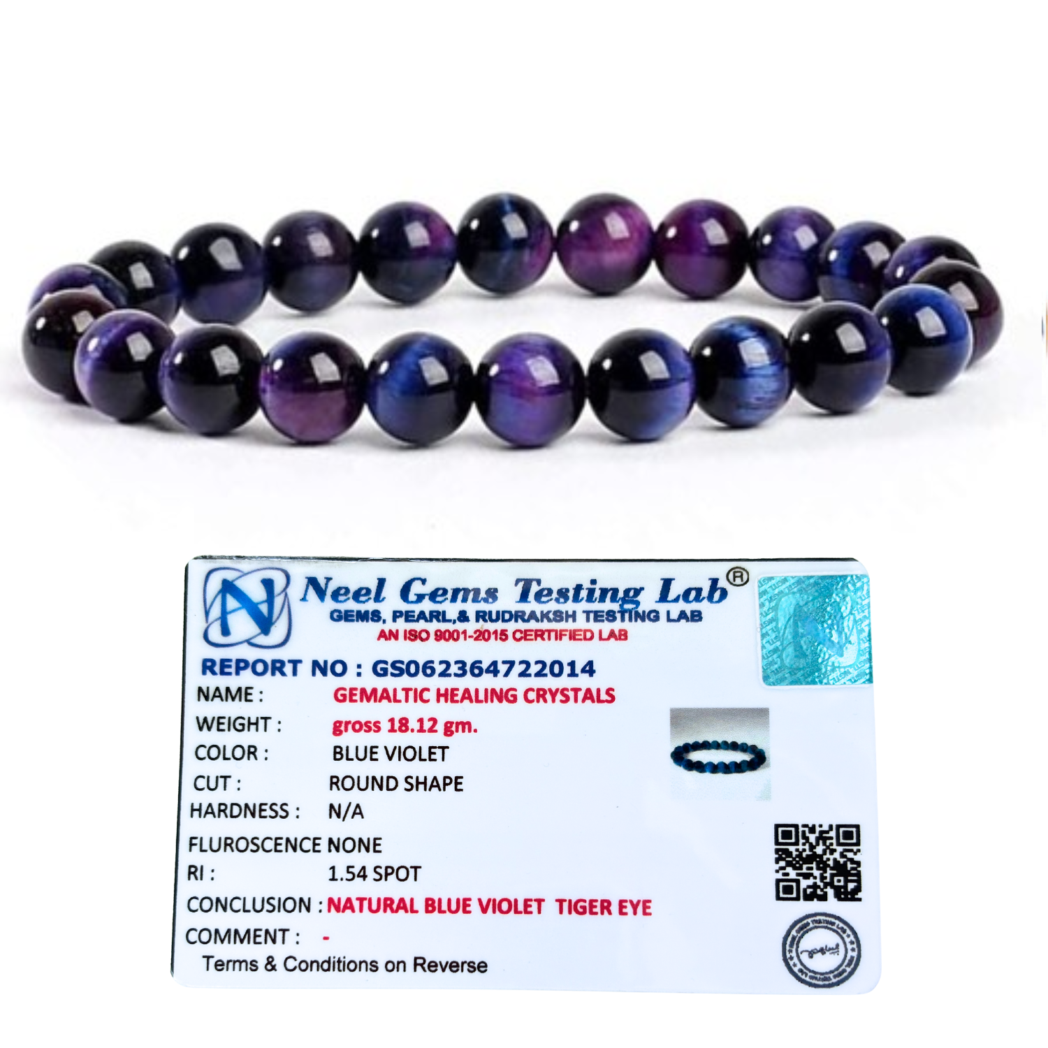 Violet Tiger Eye 8mm Gemstone Bead Bracelet, Lab Certified Natural Purple Crystal 7.5 Inch Stretchable Bracelet for Protection, Confidence & Focus image 2