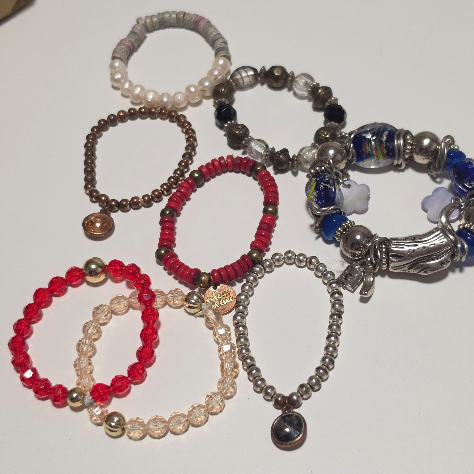 Mixed Colour Lady's Multi-Bead Charm Bracelets.b3
