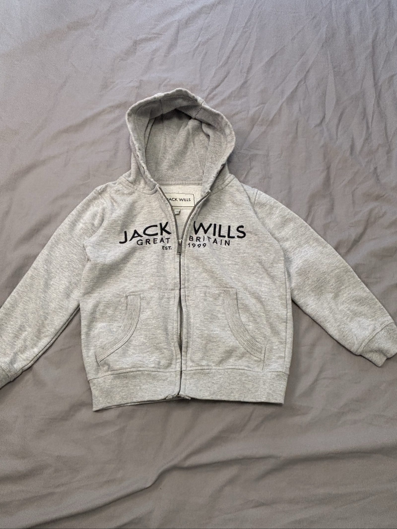 Jack Wills Kids Grey Full Zip Hoodie 7-8Y Cotton Polyester
