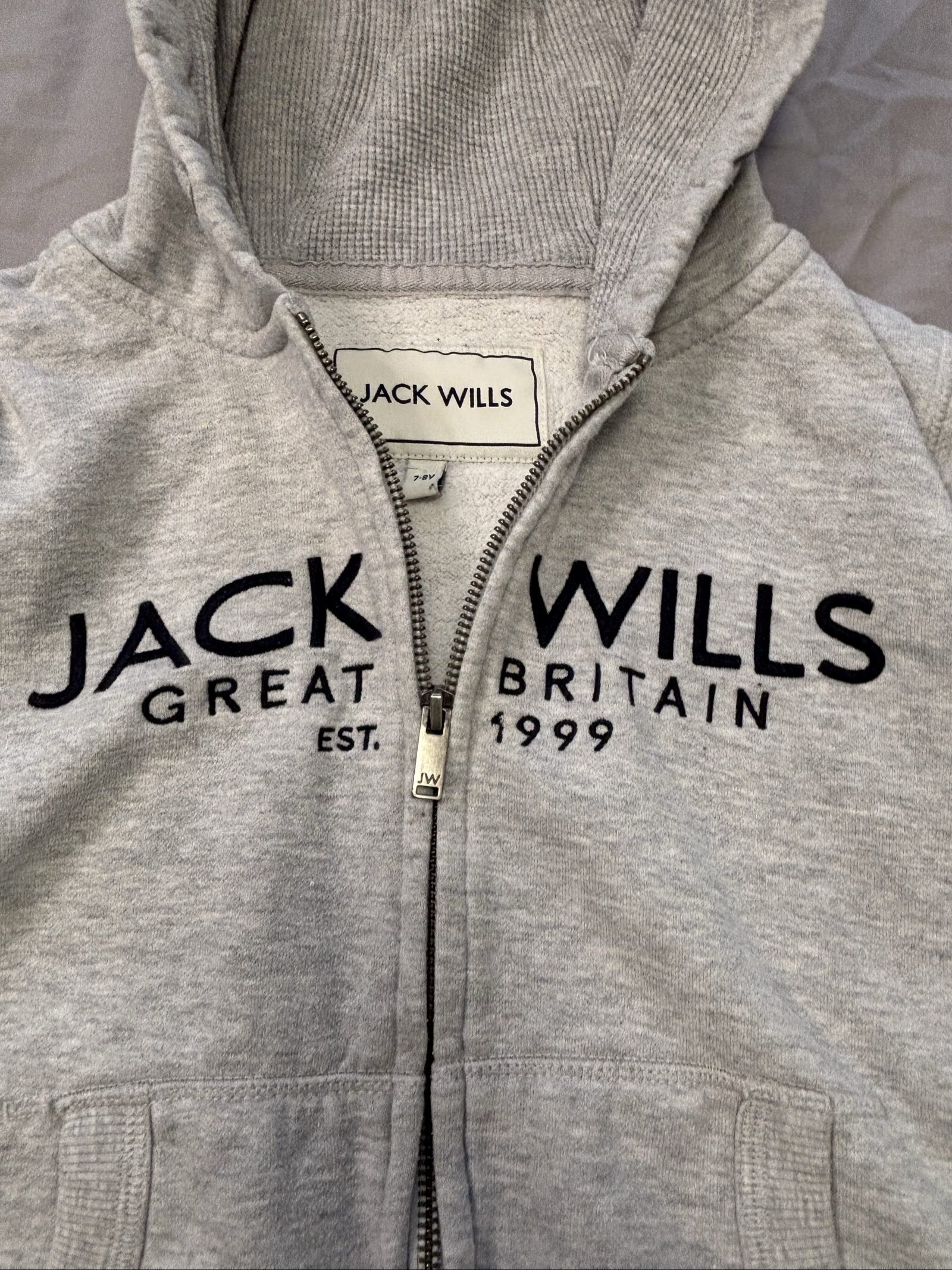 Jack Wills Kids Grey Full Zip Hoodie 7-8Y Cotton Polyester image 2