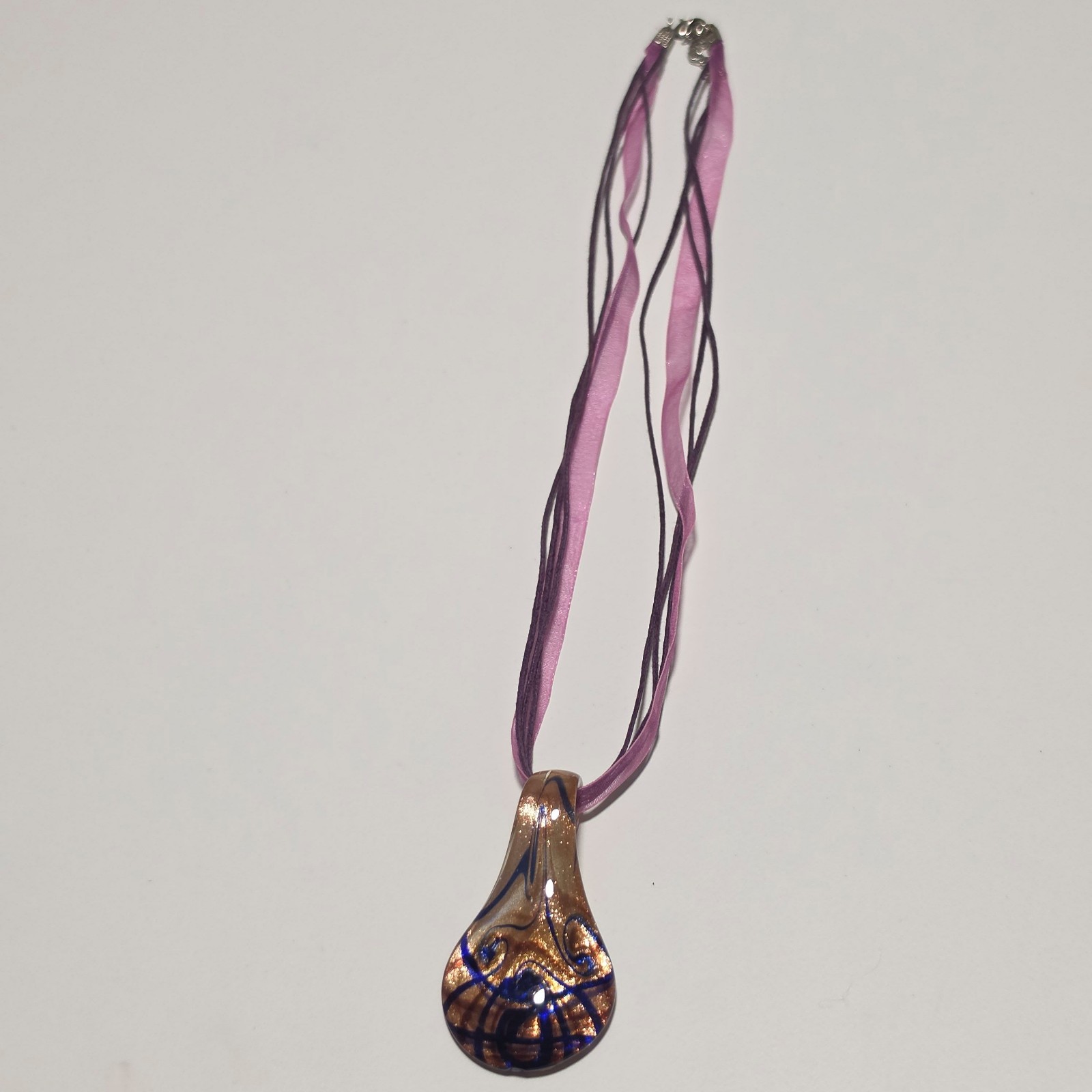 Art glass Purple & Blue Glass Pendant Necklace.b3