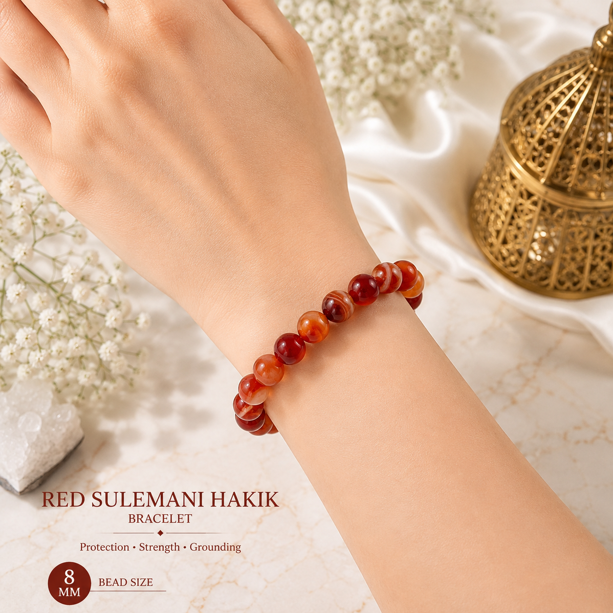 Red Sulemani Hakik Beaded Bracelet 8mm Unisex