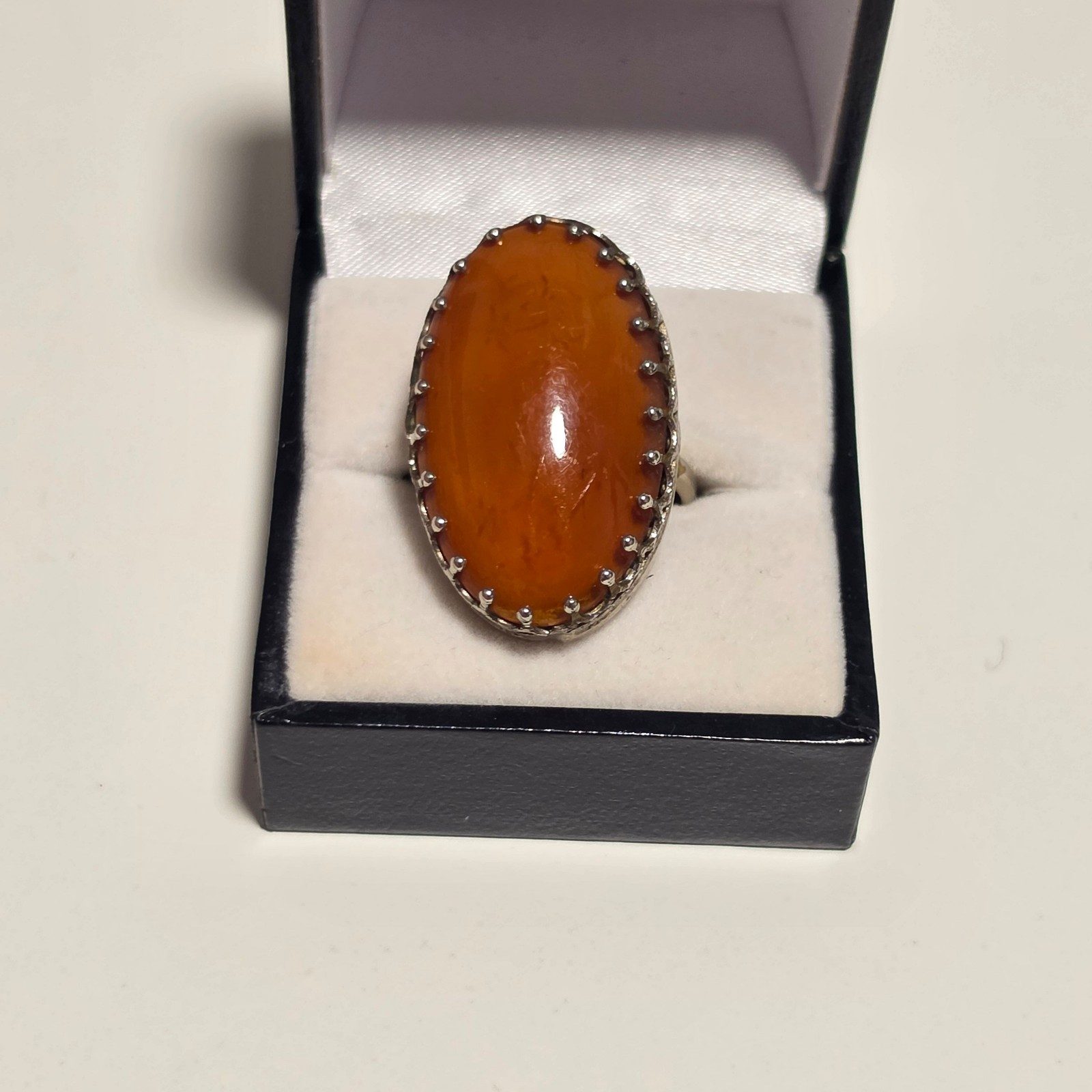 Unbranded Orange Stone Oval Silver Ring .b6