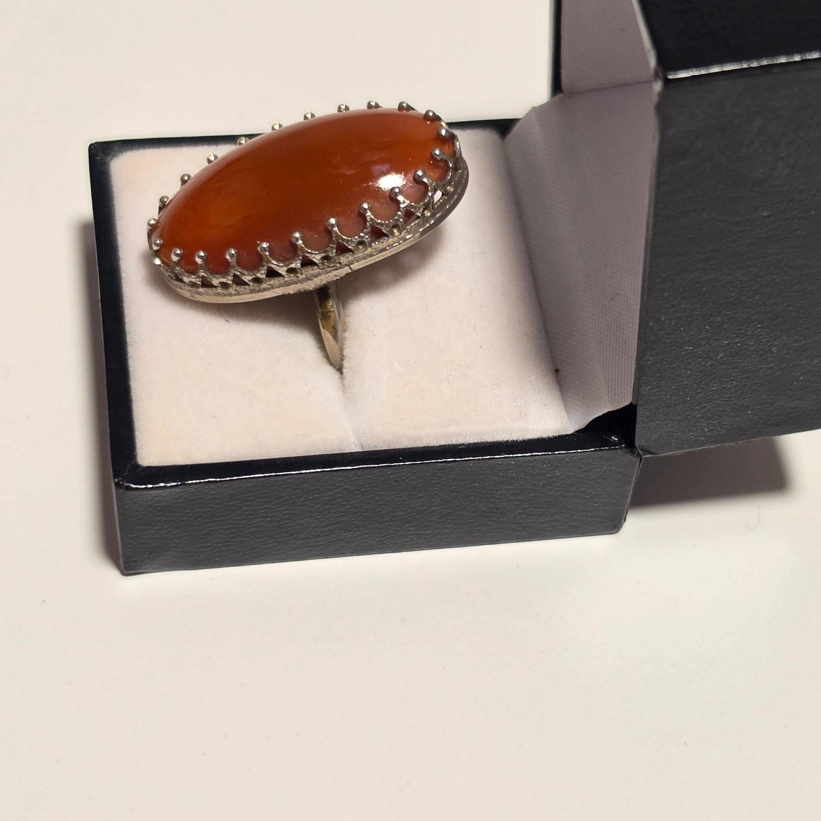 Unbranded Orange Stone Oval Silver Ring .b6 image 2