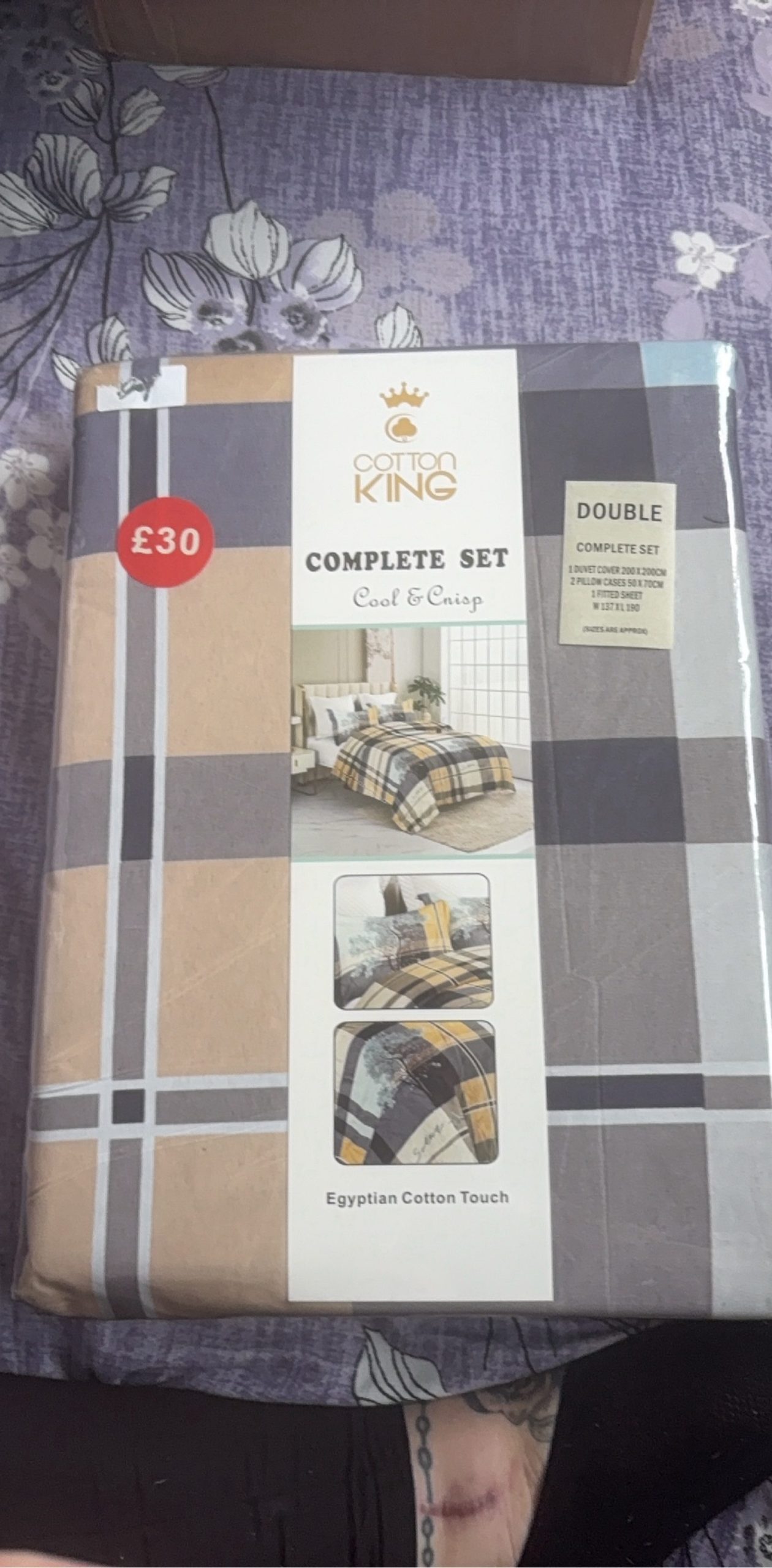 Cotton King Multi Double Bedding Complete Set Egyptian Cotton Touch