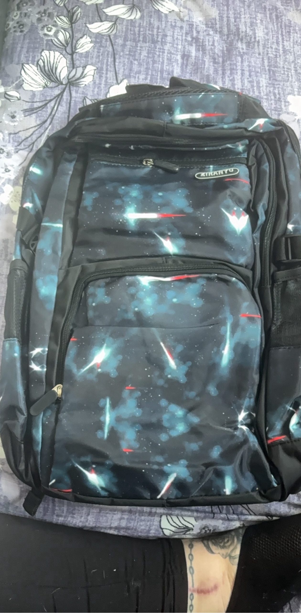 Zikitty Black & Blue Space Print Backpack With Pockets