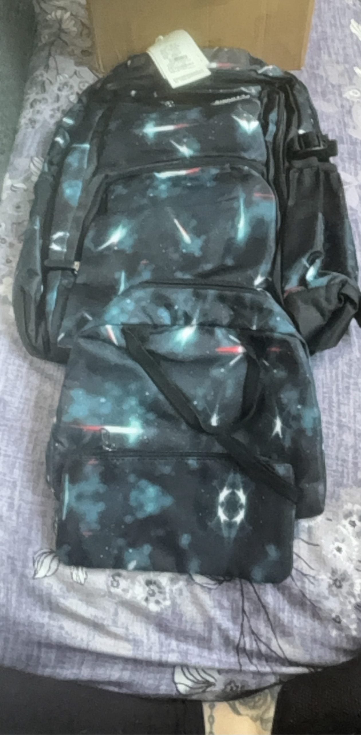 Zikitty Black & Blue Space Print Backpack With Pockets image 3