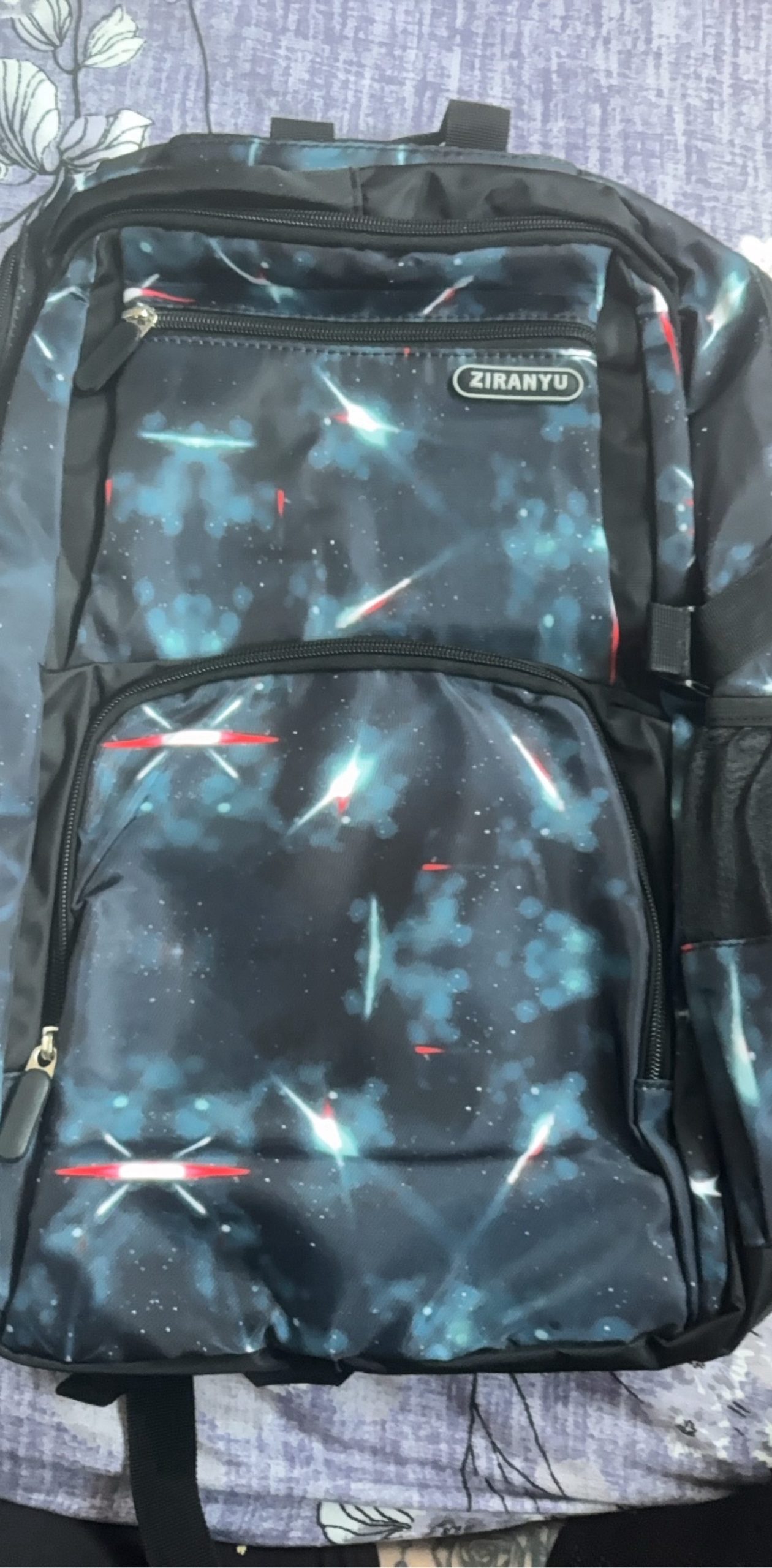 ZIRANYU Black & Blue Galaxy Print Backpack