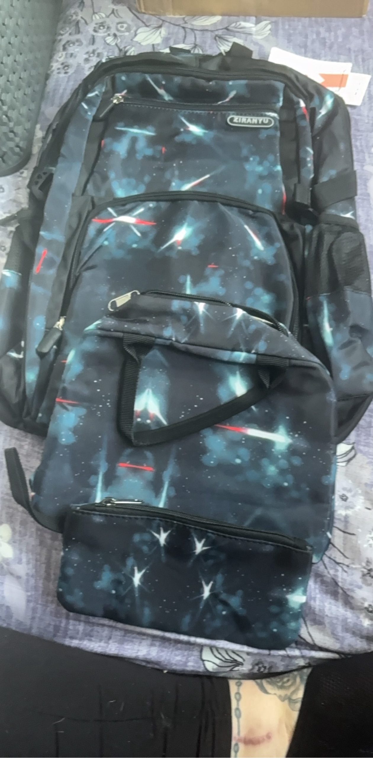 ZIRANYU Black & Blue Galaxy Print Backpack image 3