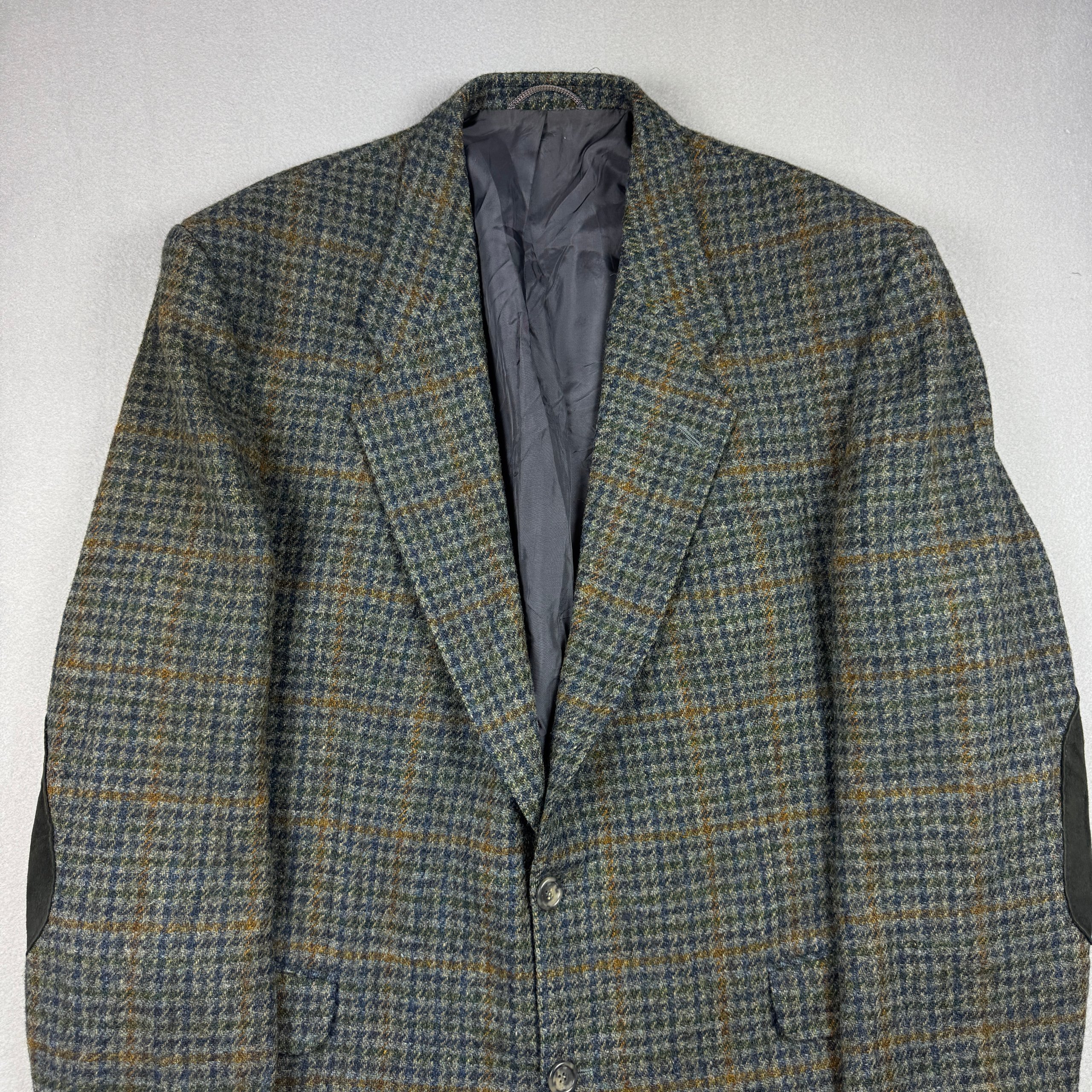 Harris Tweed Green Wool Vintage Blazer Elbow Patch Size 54 / XL image 4