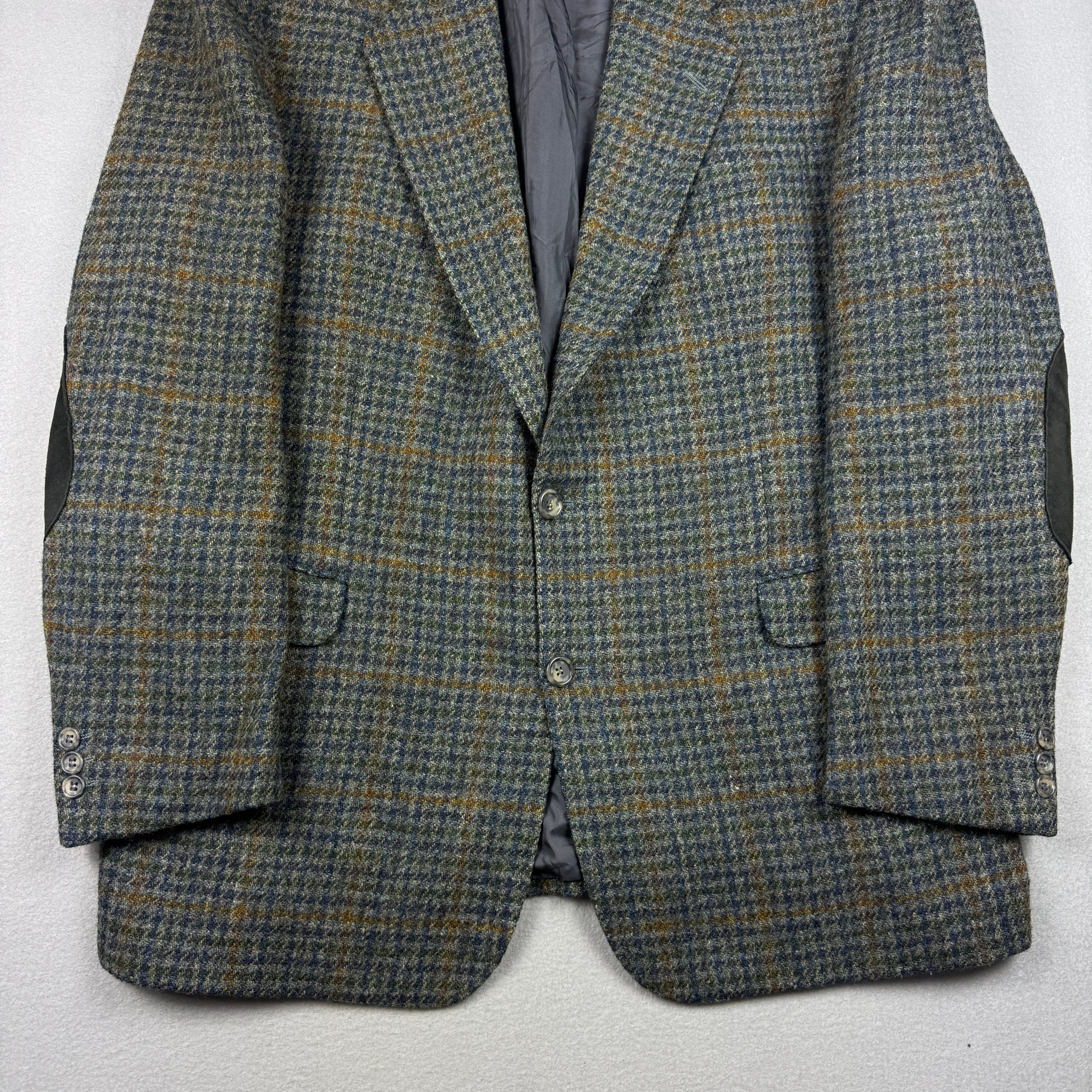 Harris Tweed Green Wool Vintage Blazer Elbow Patch Size 54 / XL image 5
