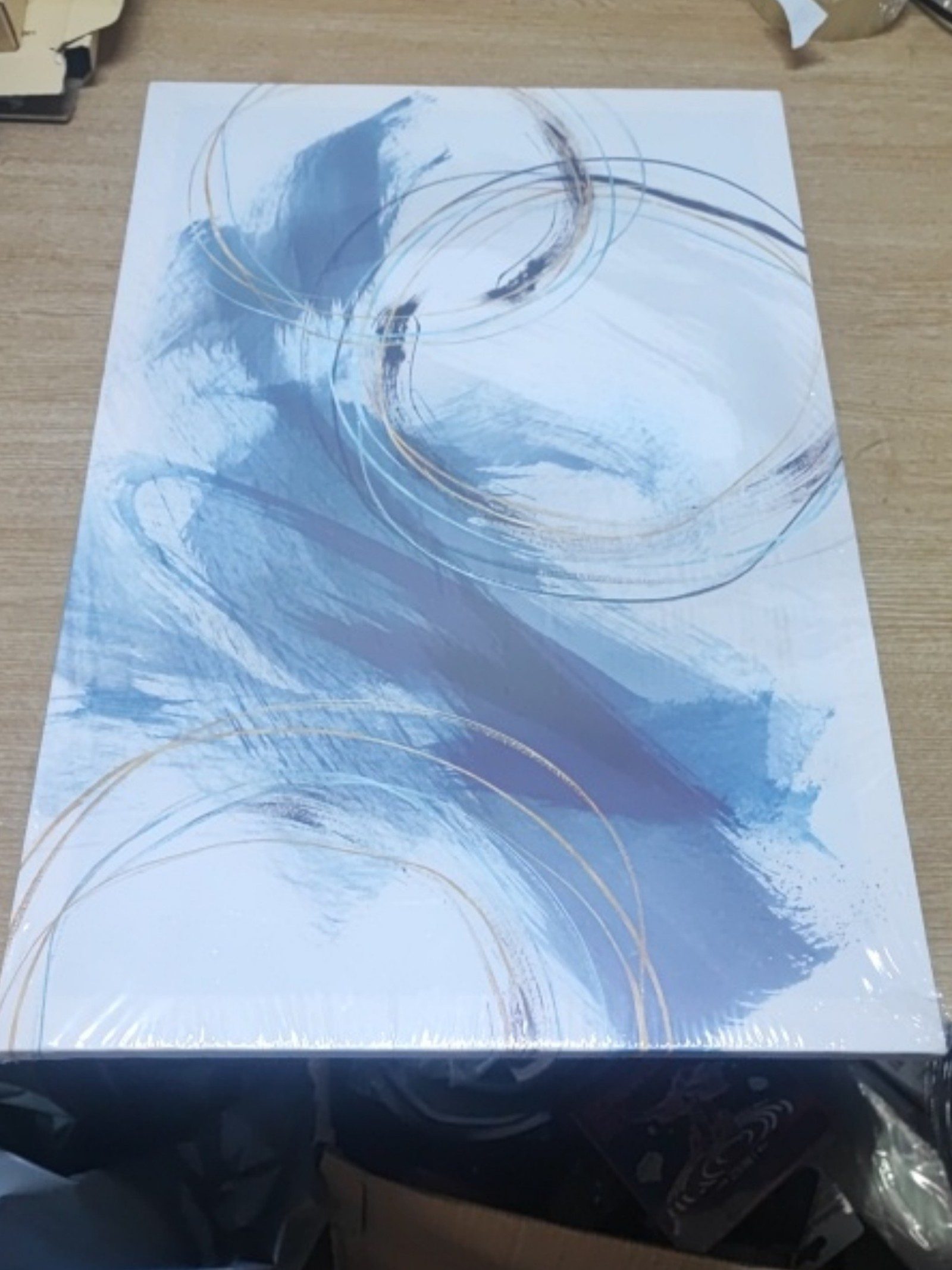 Abstract Blue & White Canvas Wall Art 60x40cm Modern