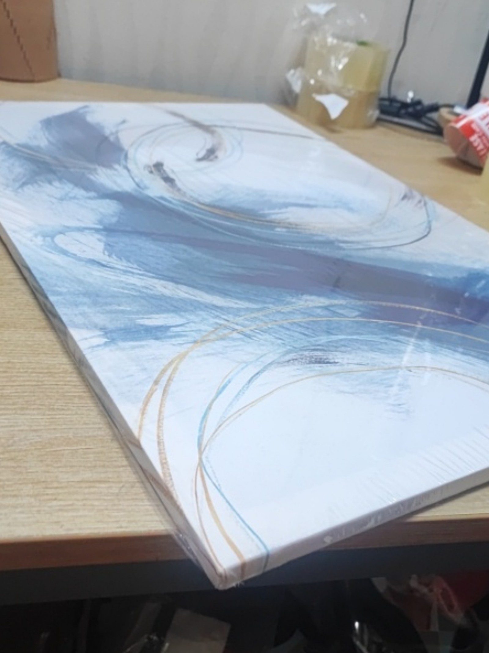 Abstract Blue & White Canvas Wall Art 60x40cm Modern image 4