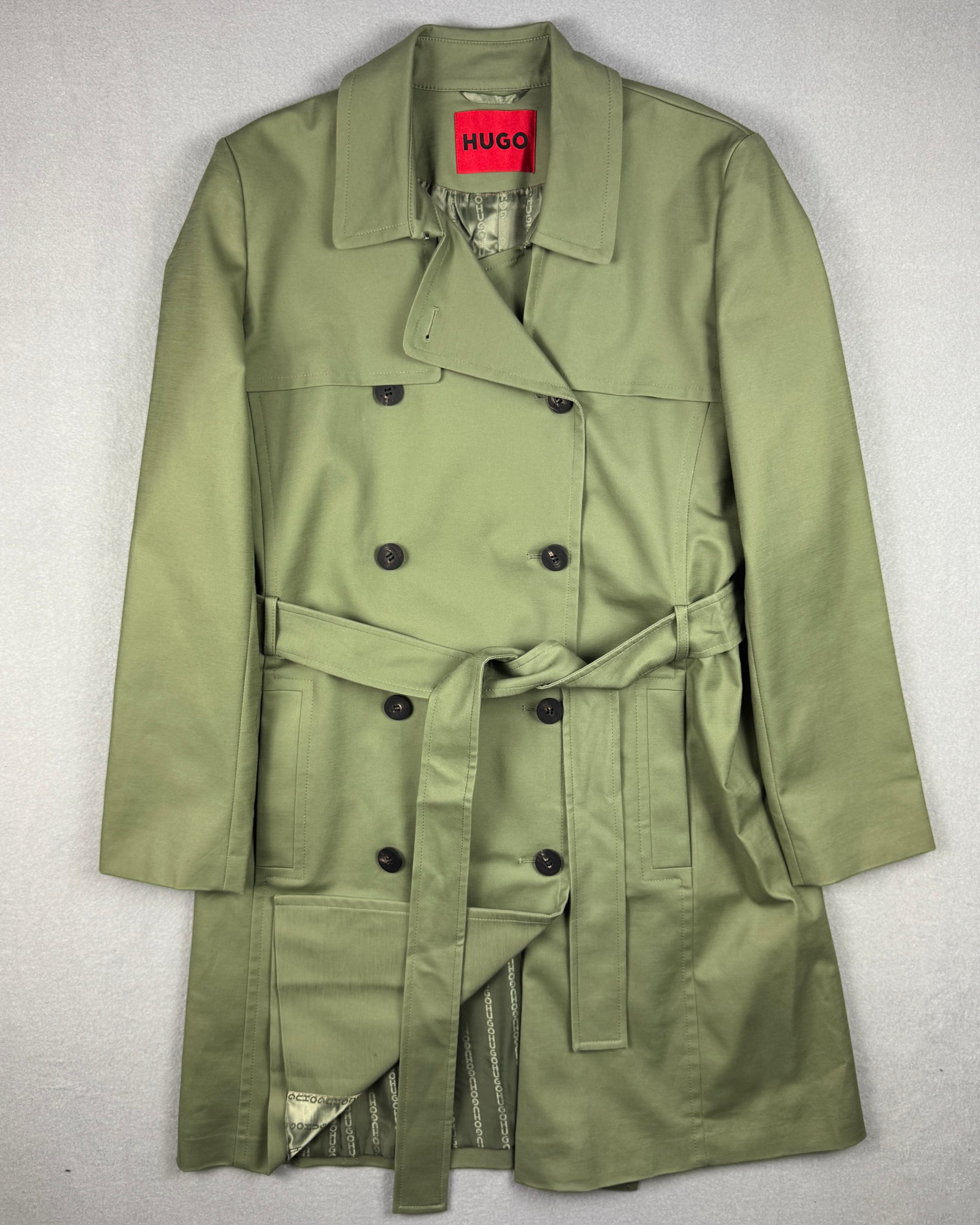 Women`s Hugo Boss Makaras-2 Green Double Breasted Belted Trench Coat Size M-L