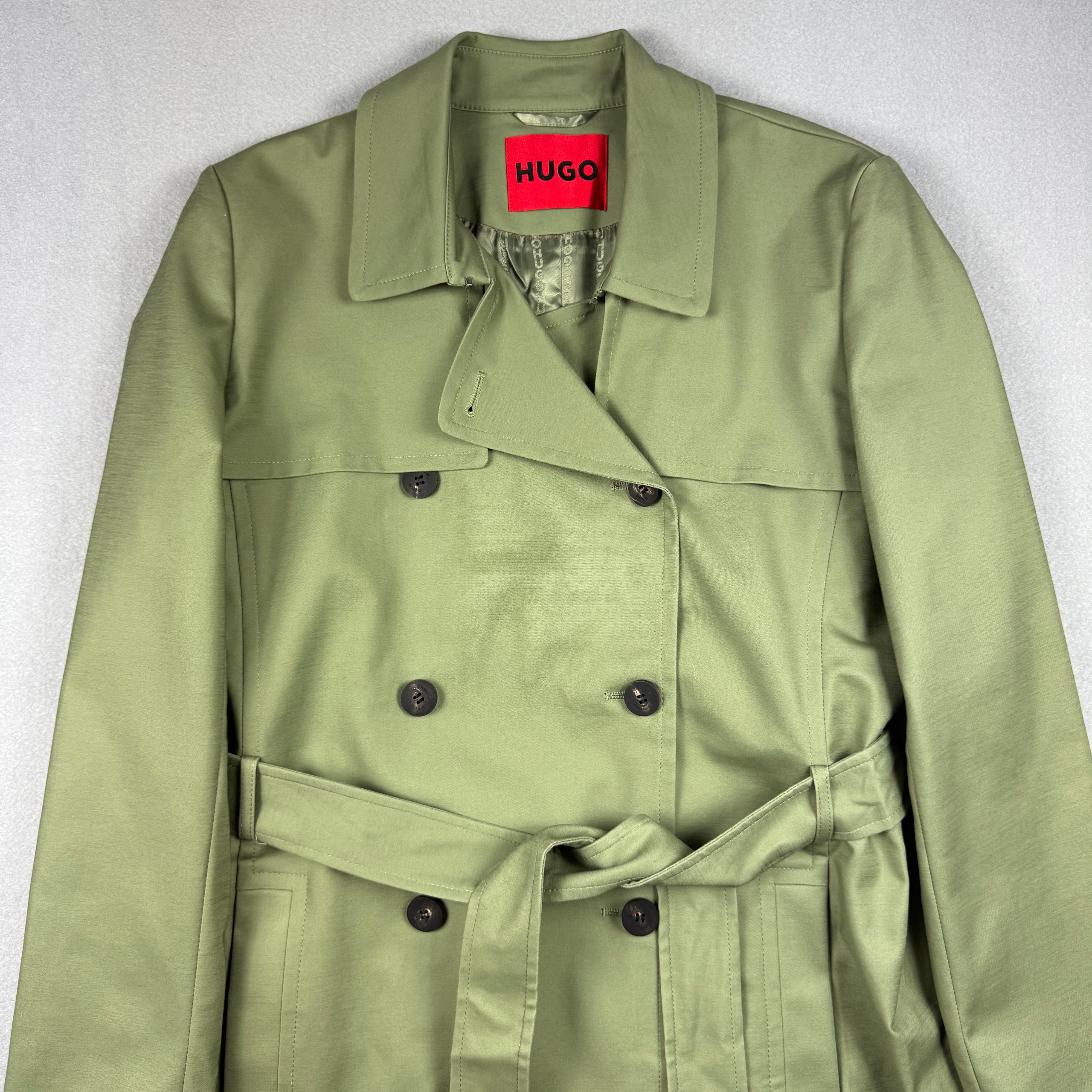 Women`s Hugo Boss Makaras-2 Green Double Breasted Belted Trench Coat Size M-L image 3