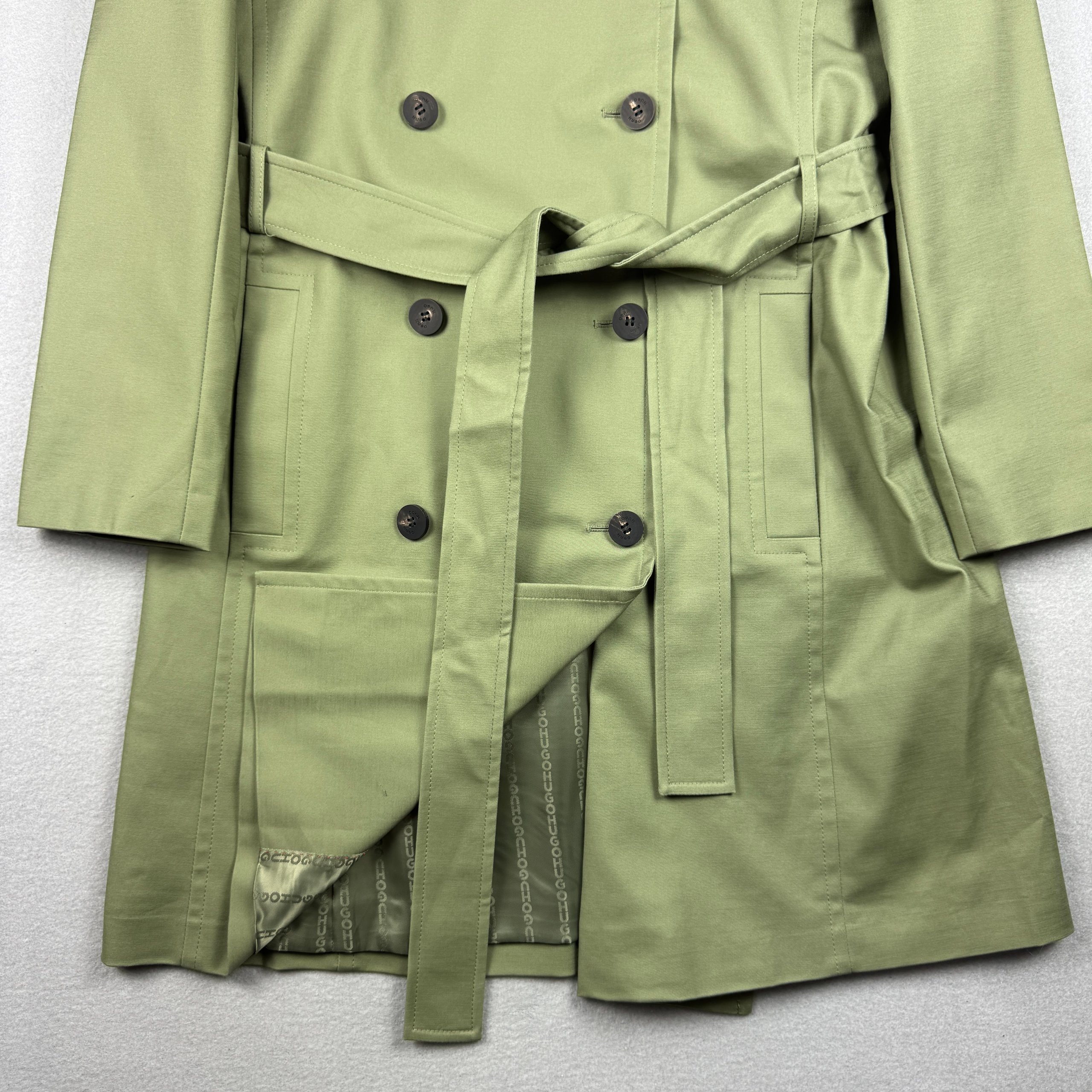 Women`s Hugo Boss Makaras-2 Green Double Breasted Belted Trench Coat Size M-L image 4