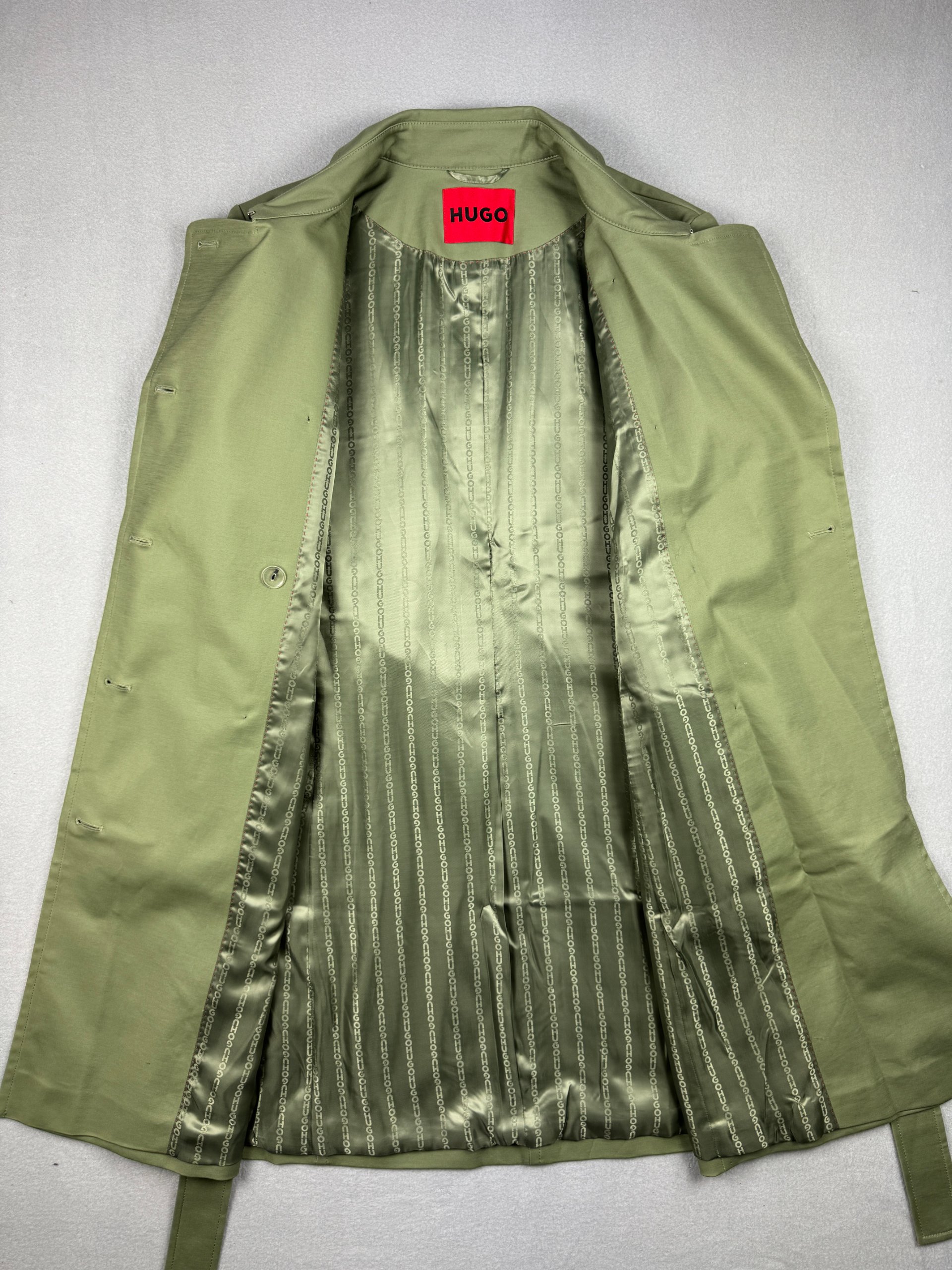 Women`s Hugo Boss Makaras-2 Green Double Breasted Belted Trench Coat Size M-L image 5