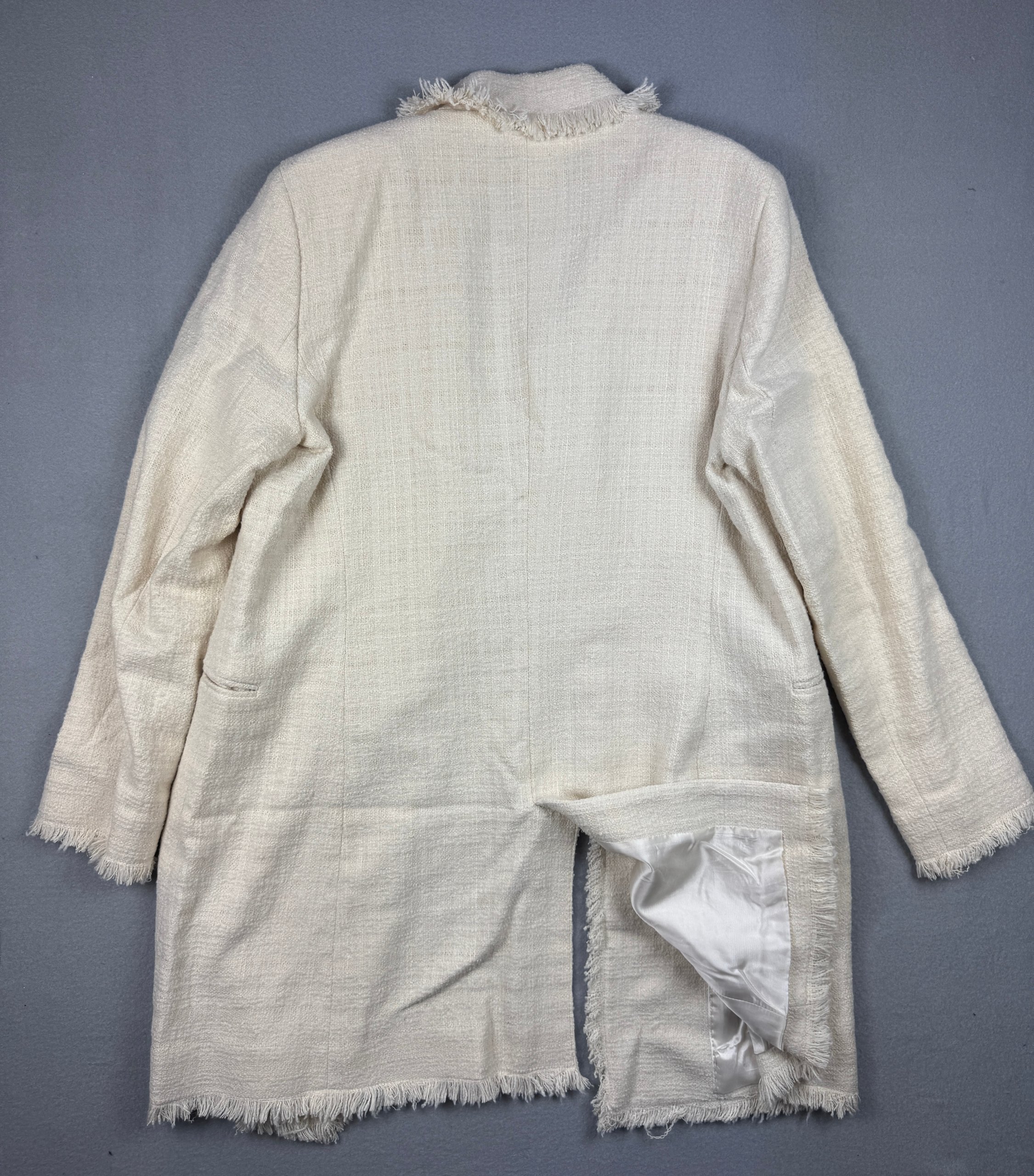 Massimo Dutti 6047 Double Breasted Cream Tweed Fringed Coat Women`s Size 42 / M-L image 2
