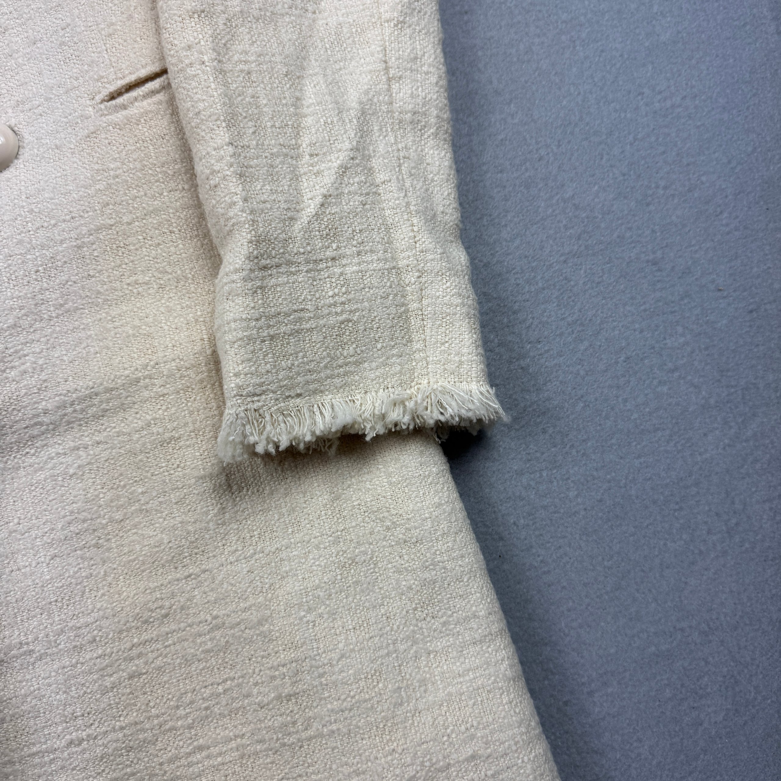 Massimo Dutti 6047 Double Breasted Cream Tweed Fringed Coat Women`s Size 42 / M-L image 5