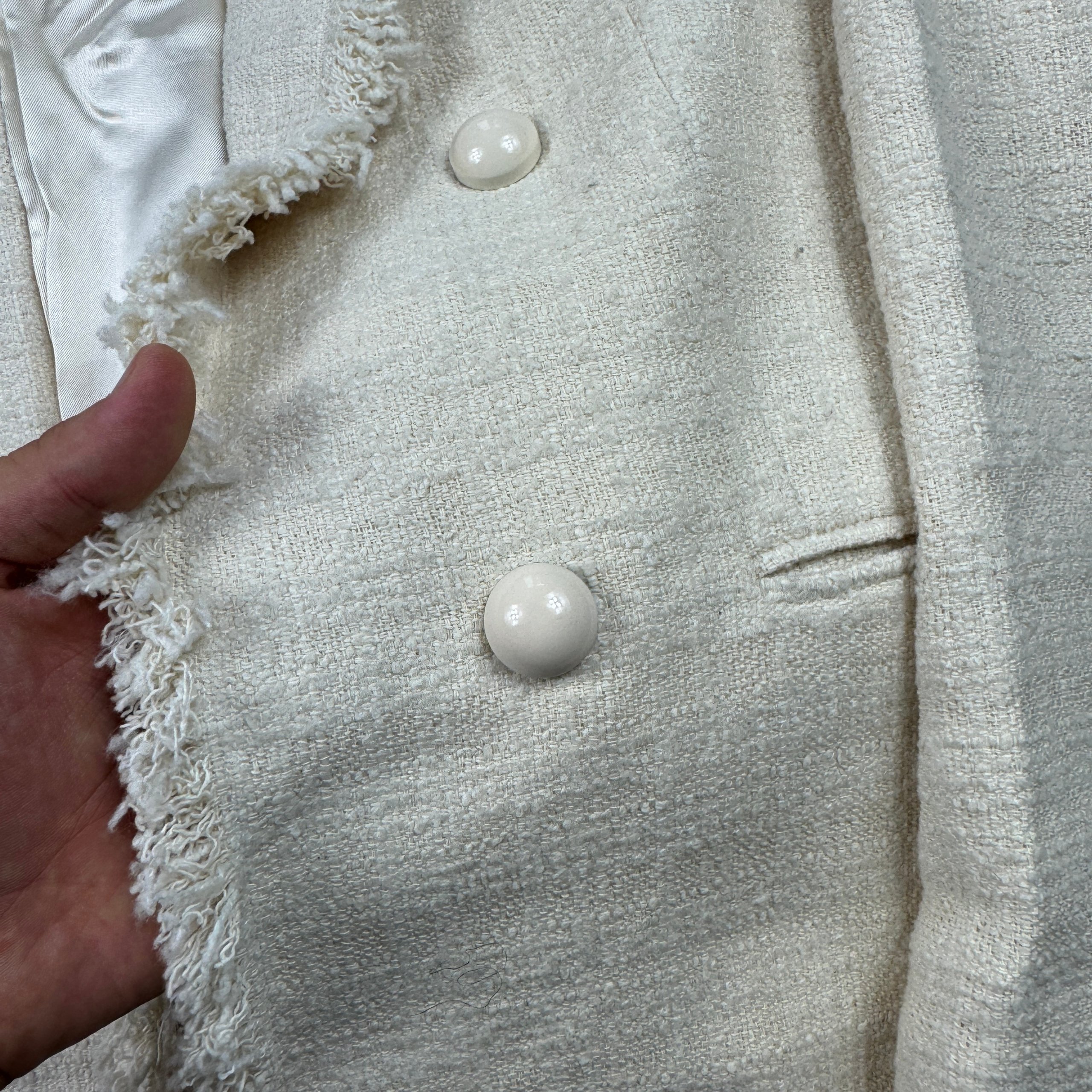 Massimo Dutti 6047 Double Breasted Cream Tweed Fringed Coat Women`s Size 42 / M-L image 7