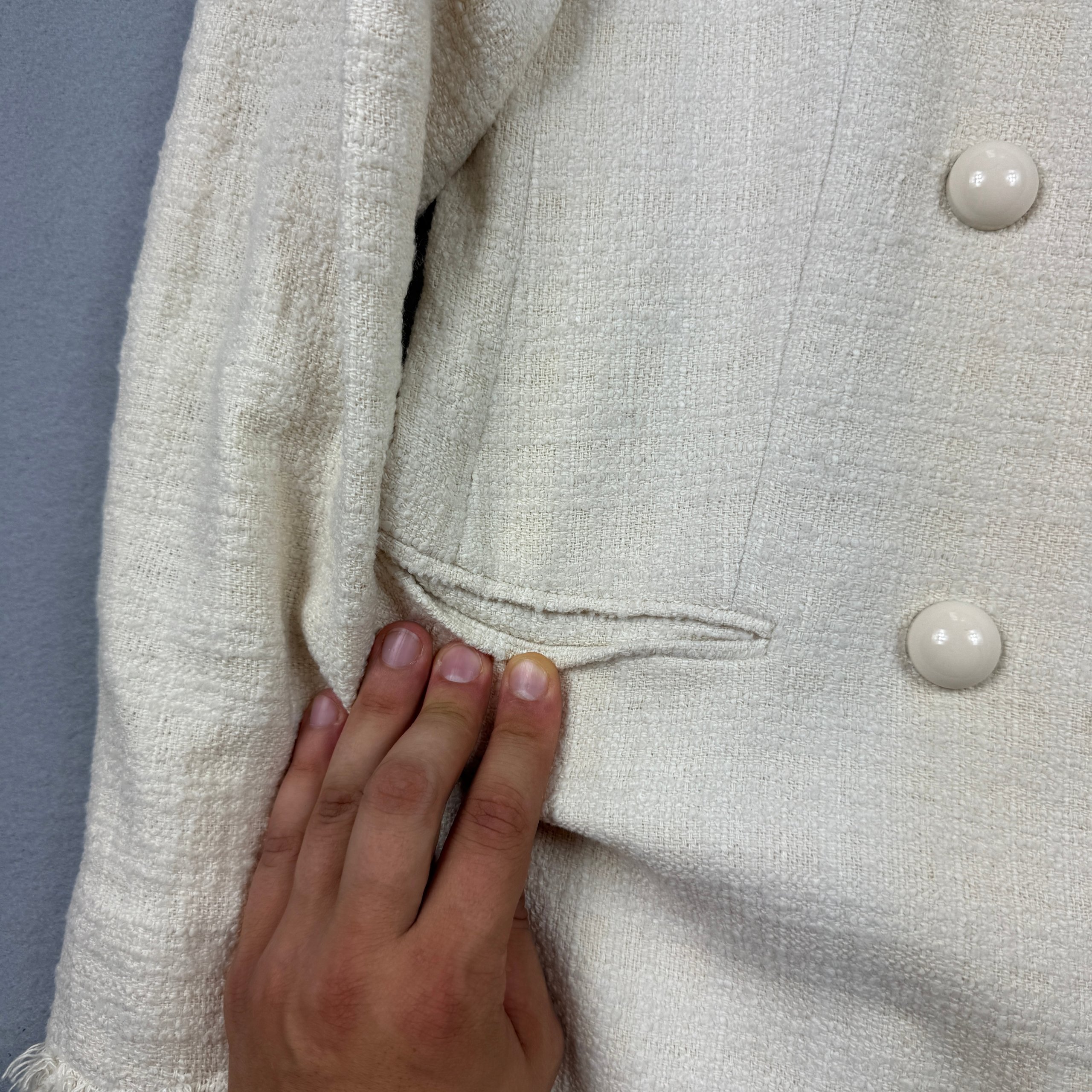 Massimo Dutti 6047 Double Breasted Cream Tweed Fringed Coat Women`s Size 42 / M-L image 8