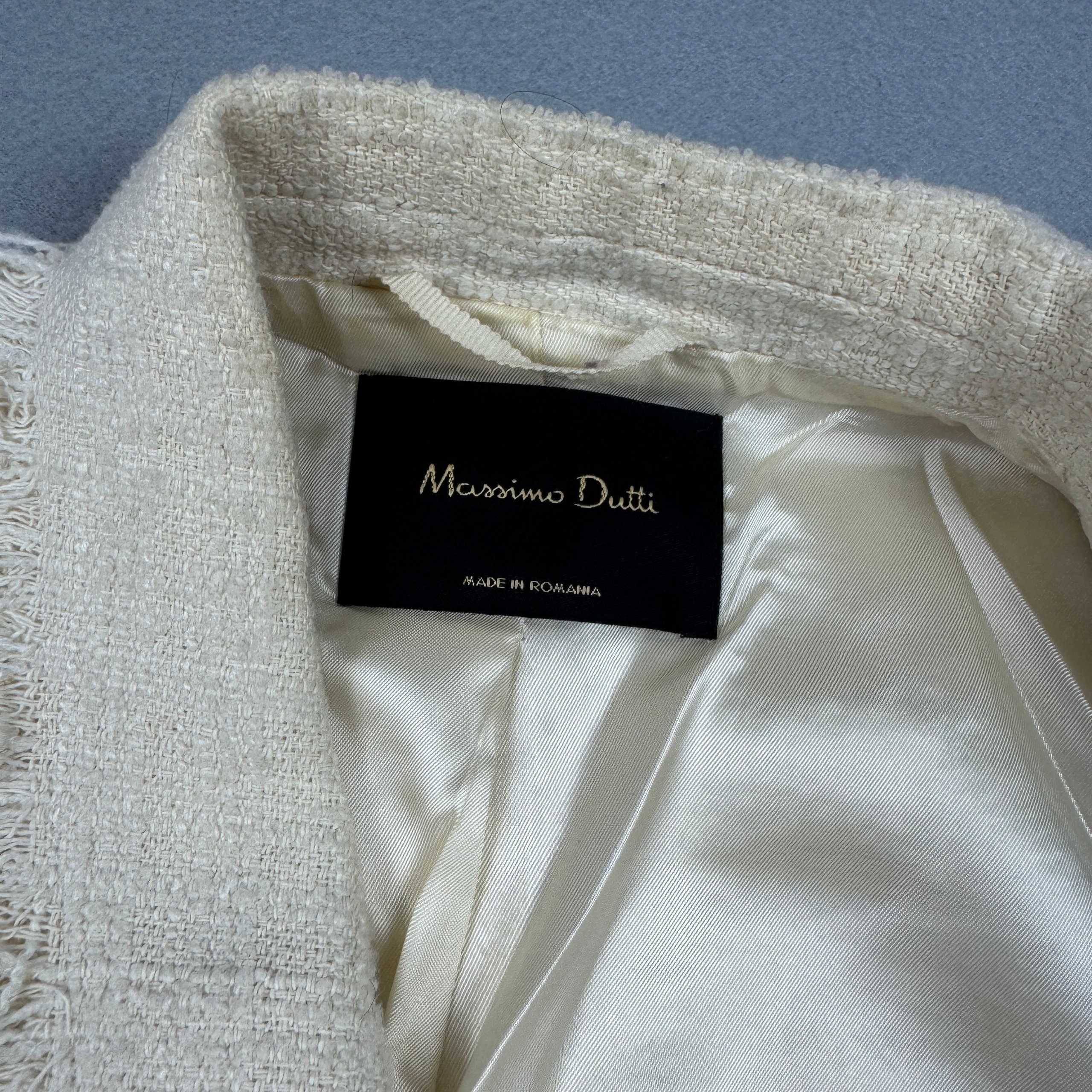 Massimo Dutti 6047 Double Breasted Cream Tweed Fringed Coat Women`s Size 42 / M-L image 9