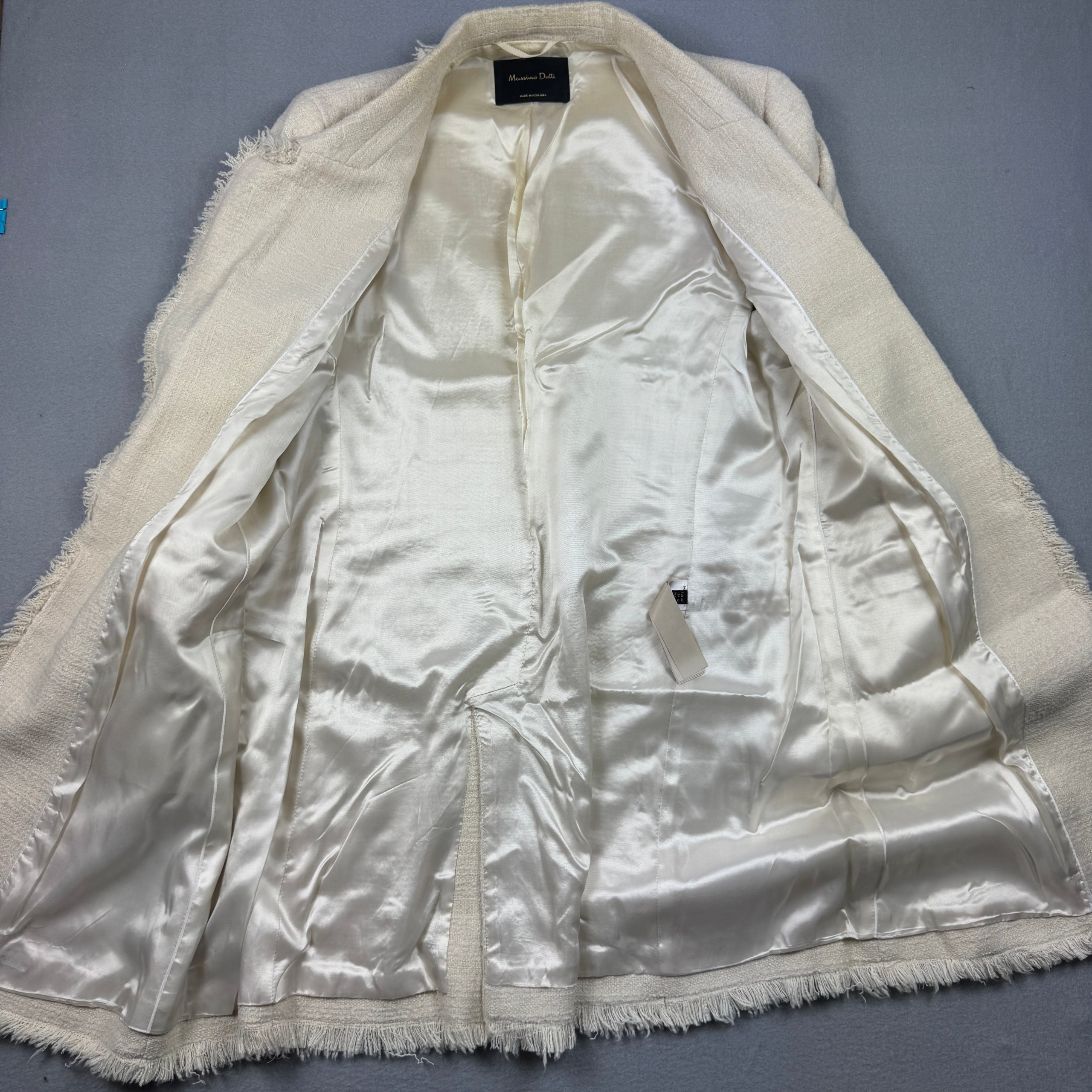 Massimo Dutti 6047 Double Breasted Cream Tweed Fringed Coat Women`s Size 42 / M-L image 10