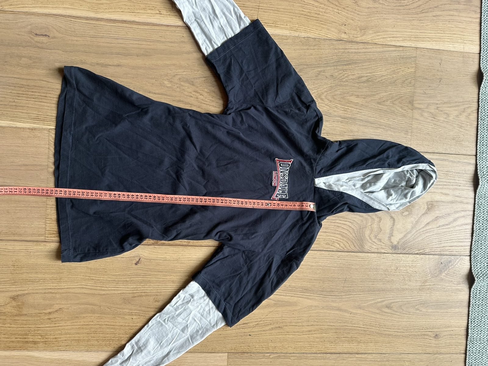 Lonsdale Black & Beige Hooded Long Sleeve Cotton Top image 6