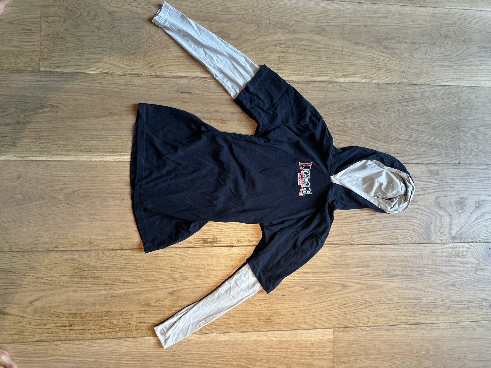 Lonsdale Black & Beige Hooded Long Sleeve Cotton Top image 8