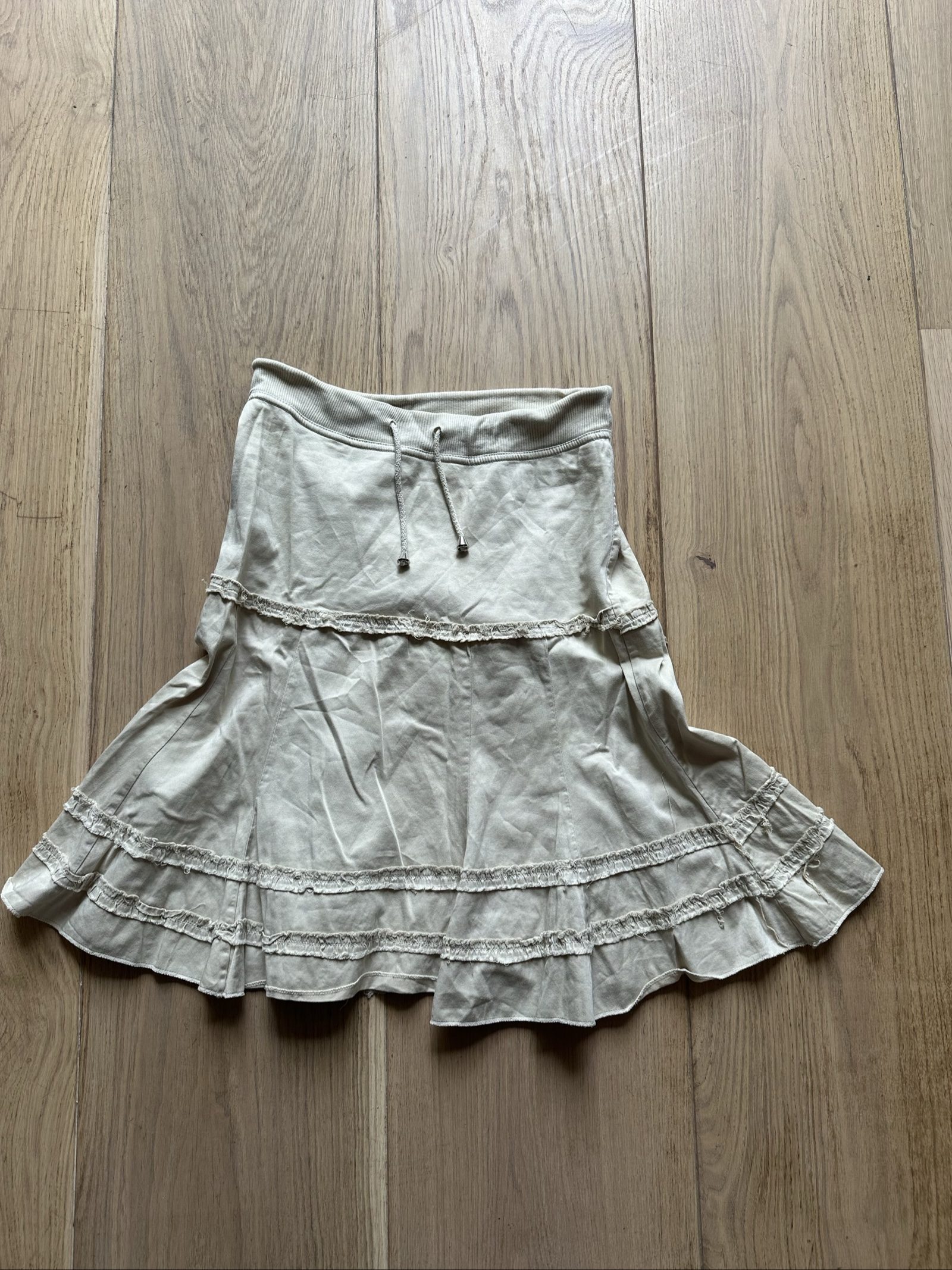 Unbranded Women's Beige Cotton Ruffle Skirt Small S Drawstring Waist
