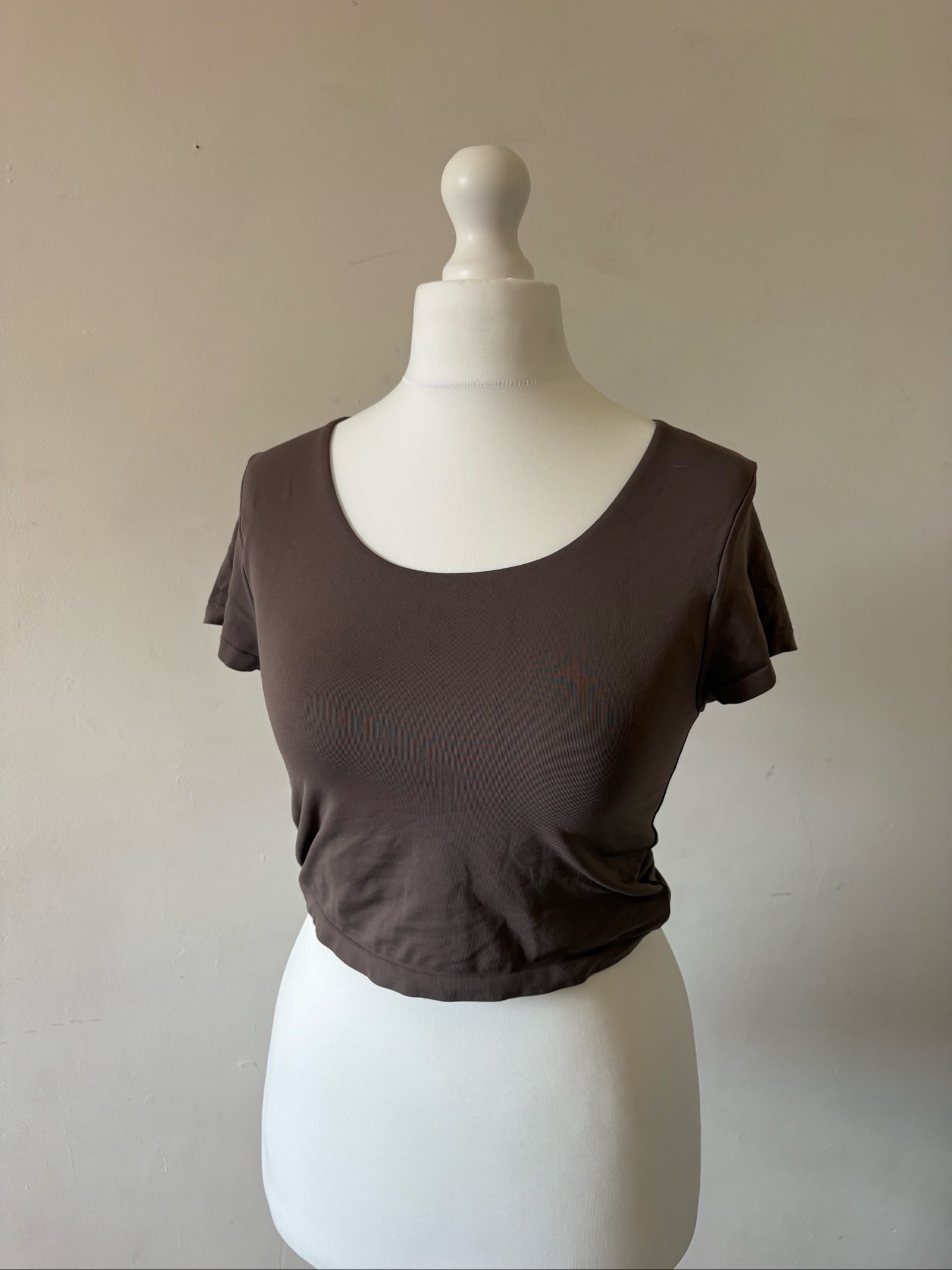 Primark Women's Brown Cropped Short Sleeve Top Medium