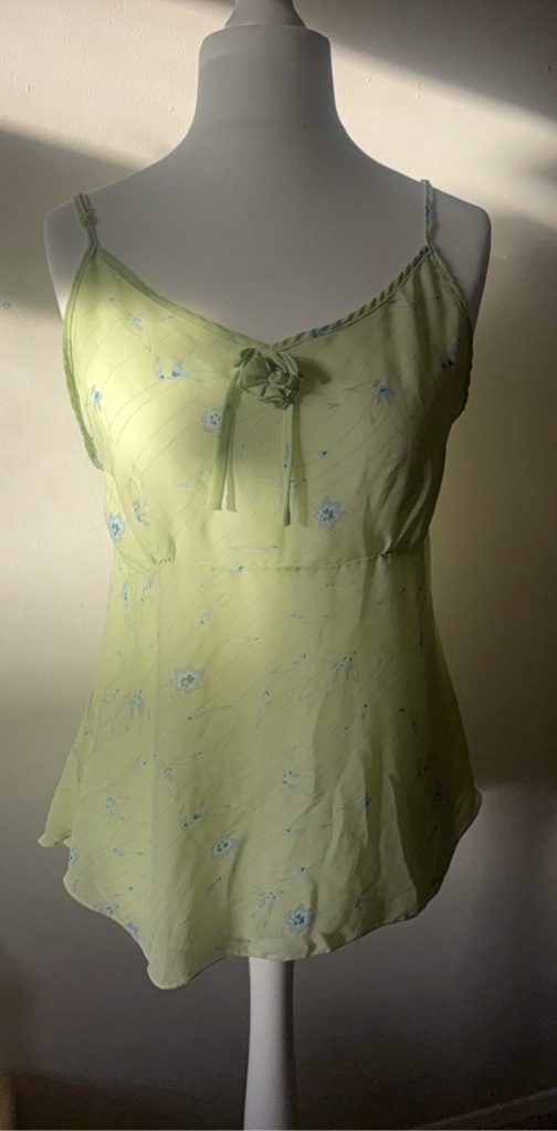 Vintage Pale Green Floral Spaghetti Strap Camisole Top Medium