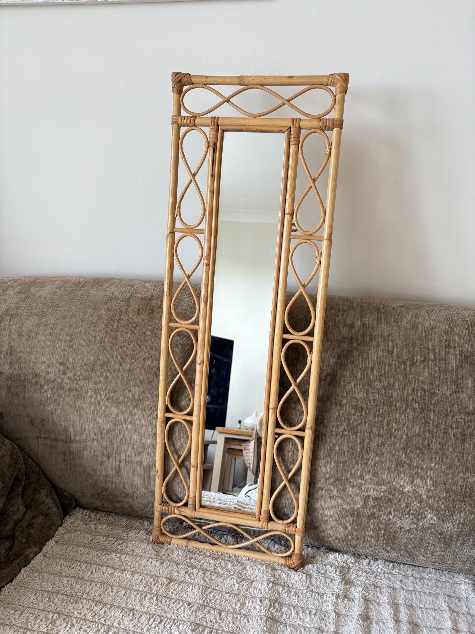 Natural Rattan Mirror with Decorative Frame