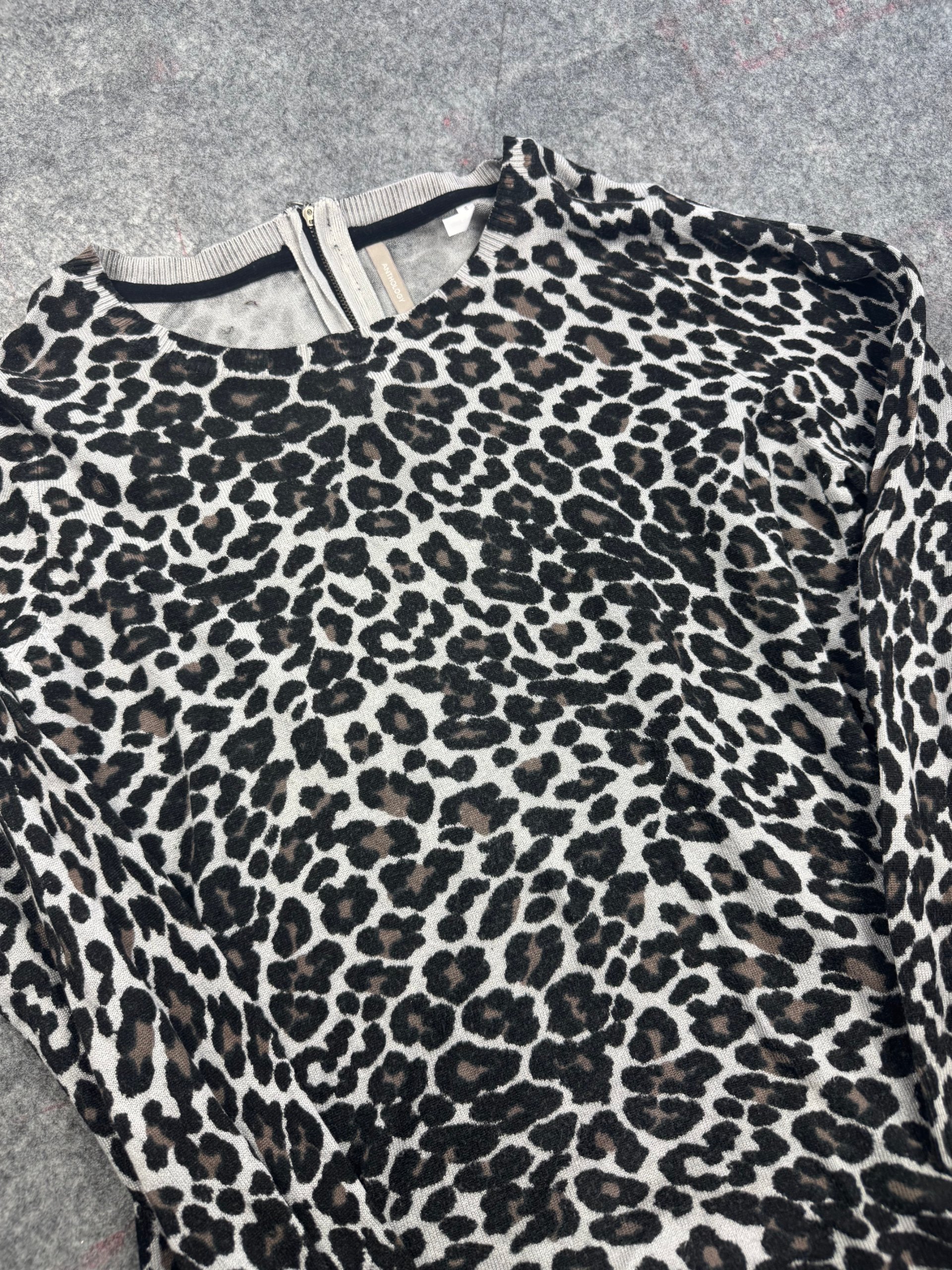Anthology Grey Black & Brown Leopard Knit Top UK 16/18 image 3