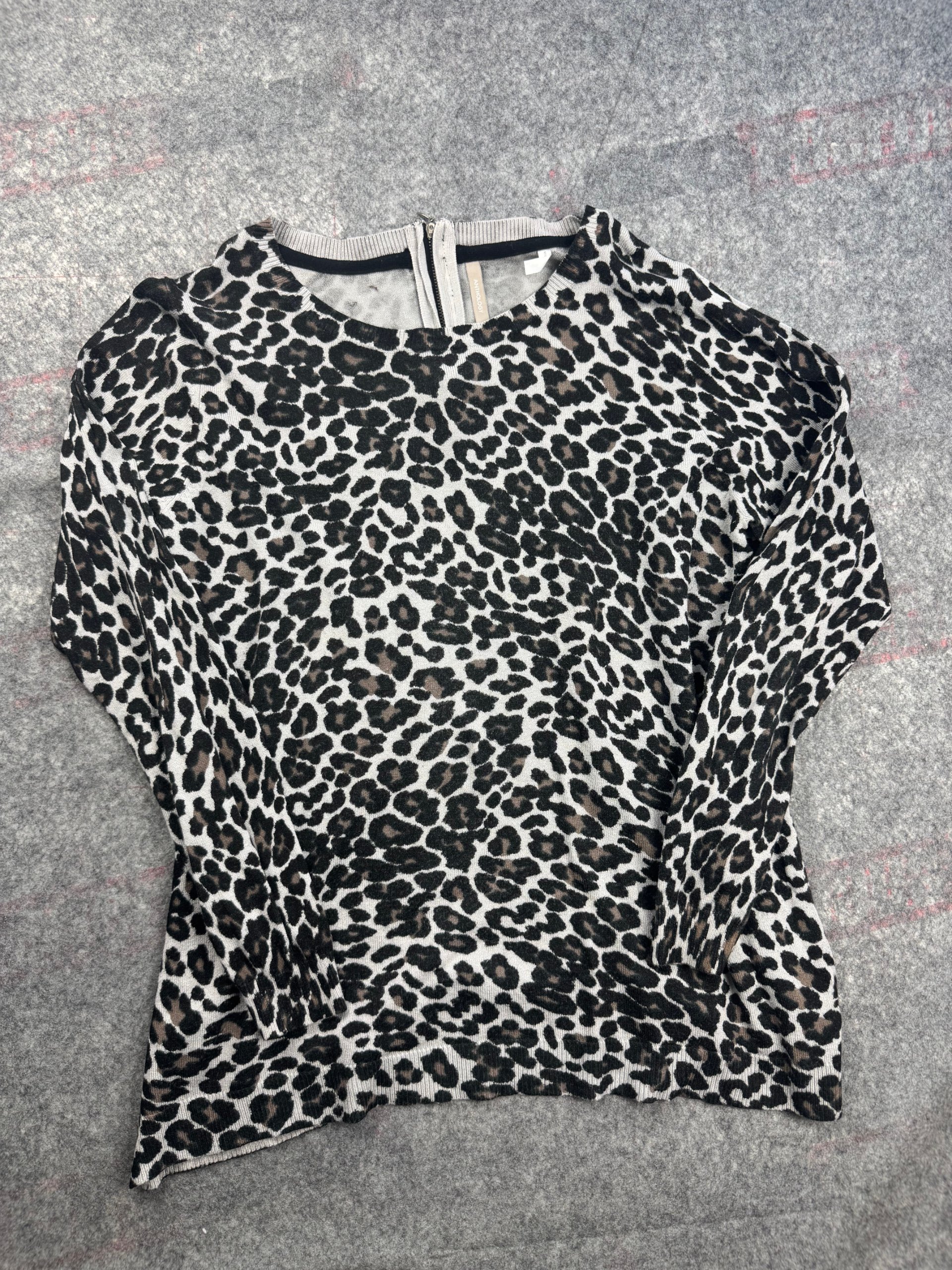 Anthology Grey Black & Brown Leopard Knit Top UK 16/18
