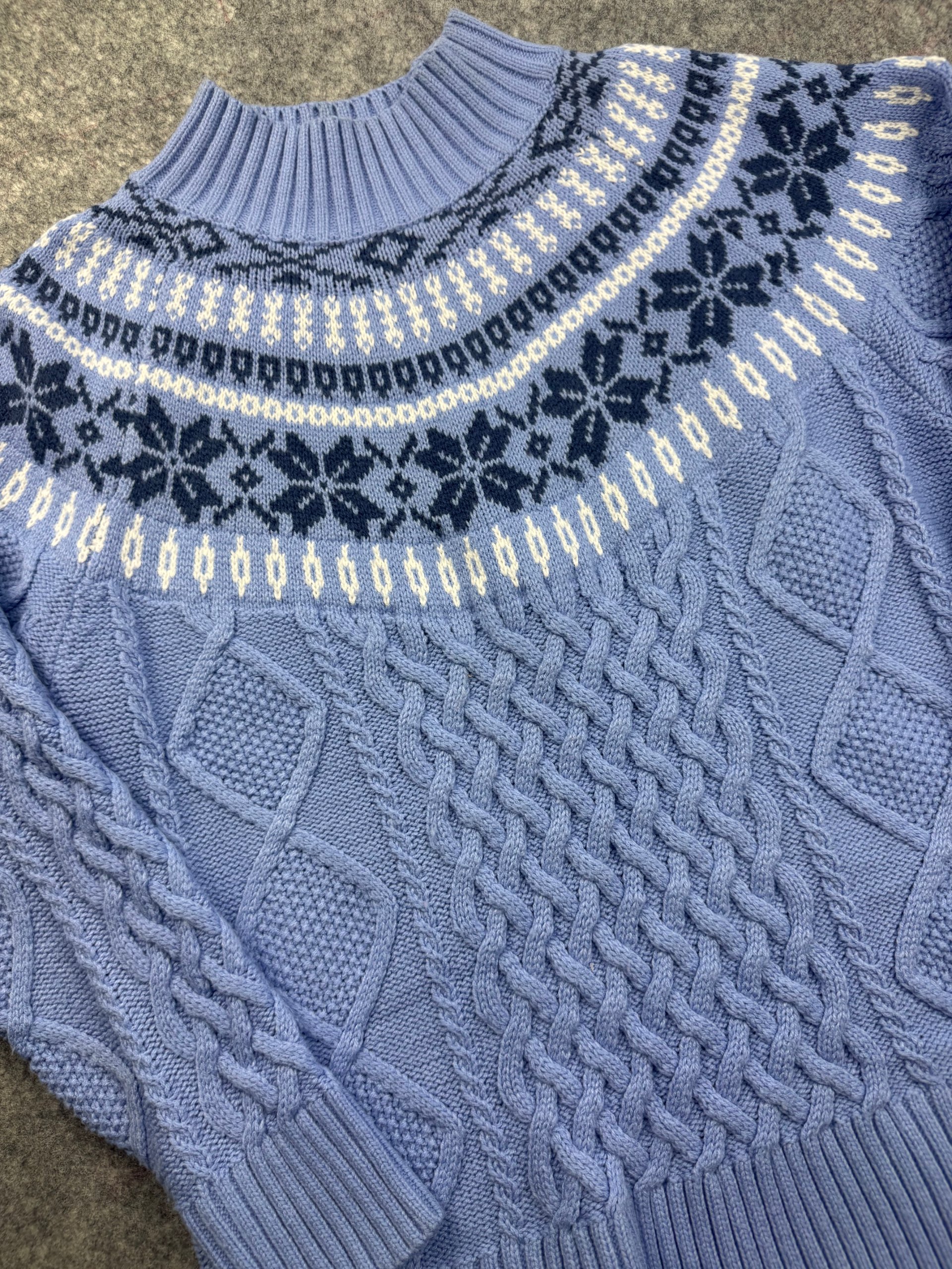 Cotton Traders Blue Fair Isle Cable Knit Jumper Women’s UK 14 image 2
