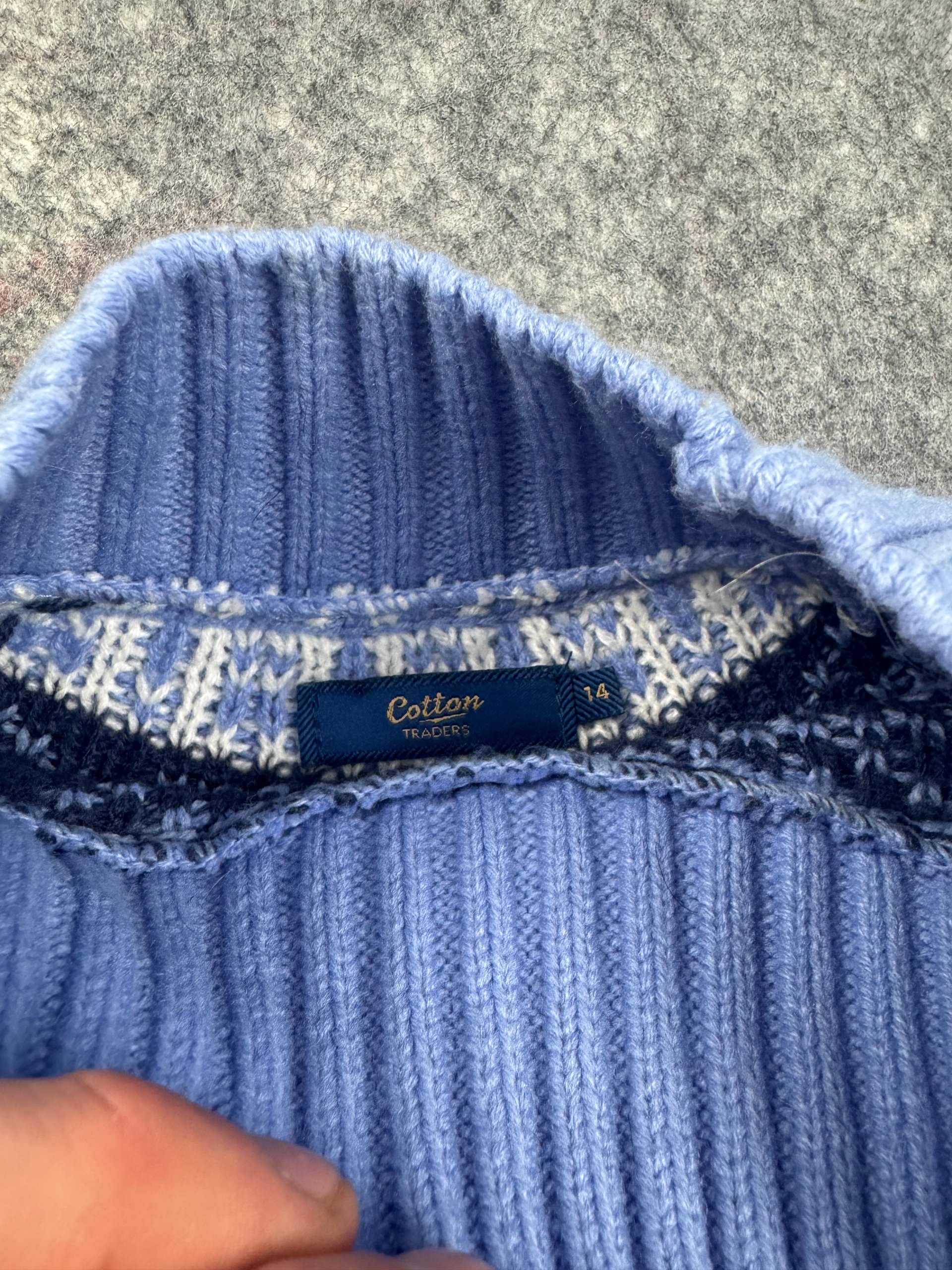Cotton Traders Blue Fair Isle Cable Knit Jumper Women’s UK 14 image 3