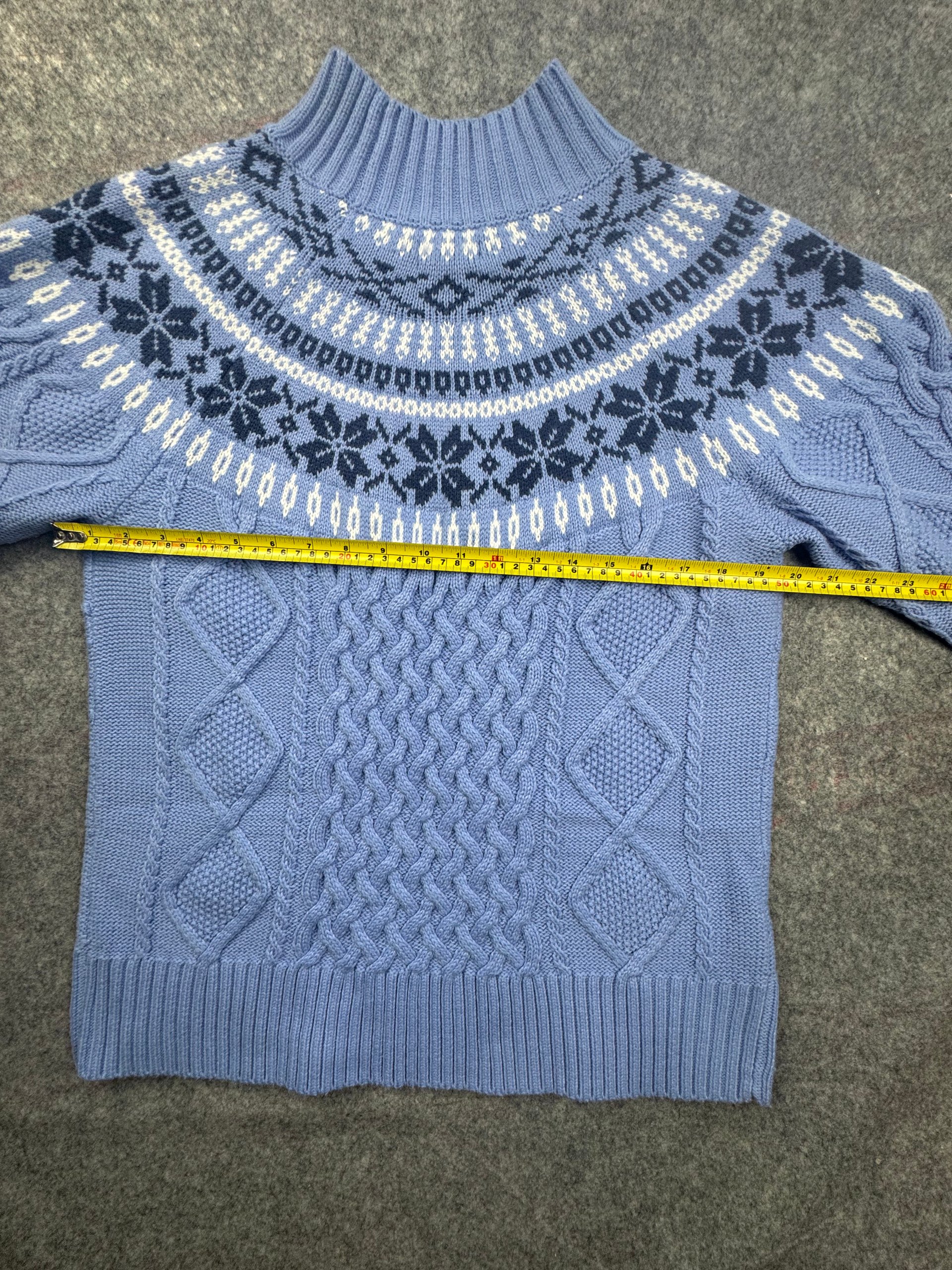 Cotton Traders Blue Fair Isle Cable Knit Jumper Women’s UK 14 image 5