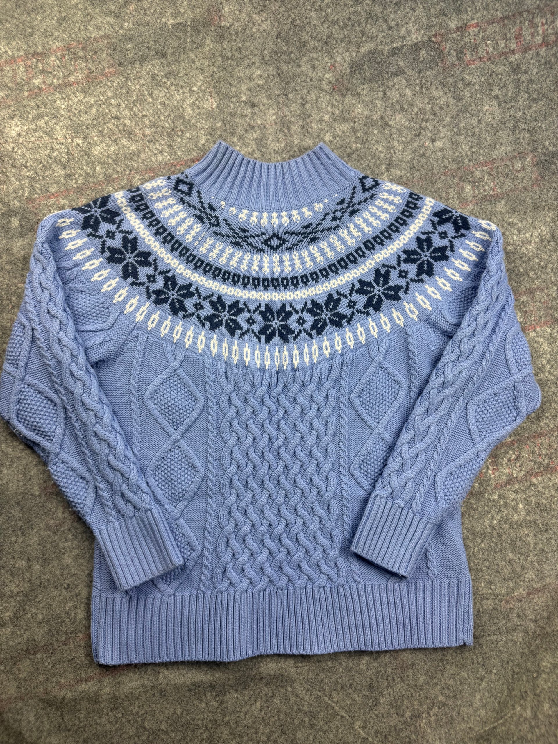 Cotton Traders Blue Fair Isle Cable Knit Jumper Women’s UK 14 image 6