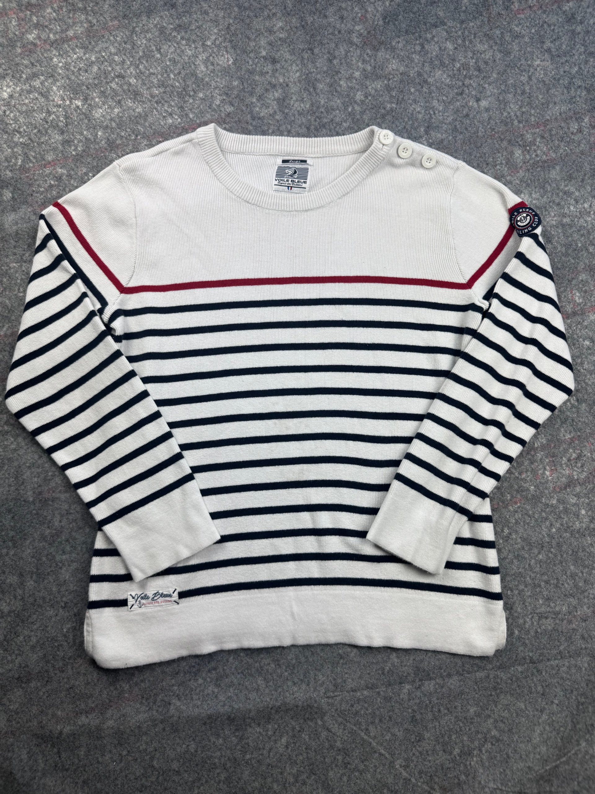 Voile Bleue White, Navy & Red Breton Stripe Sweater Large