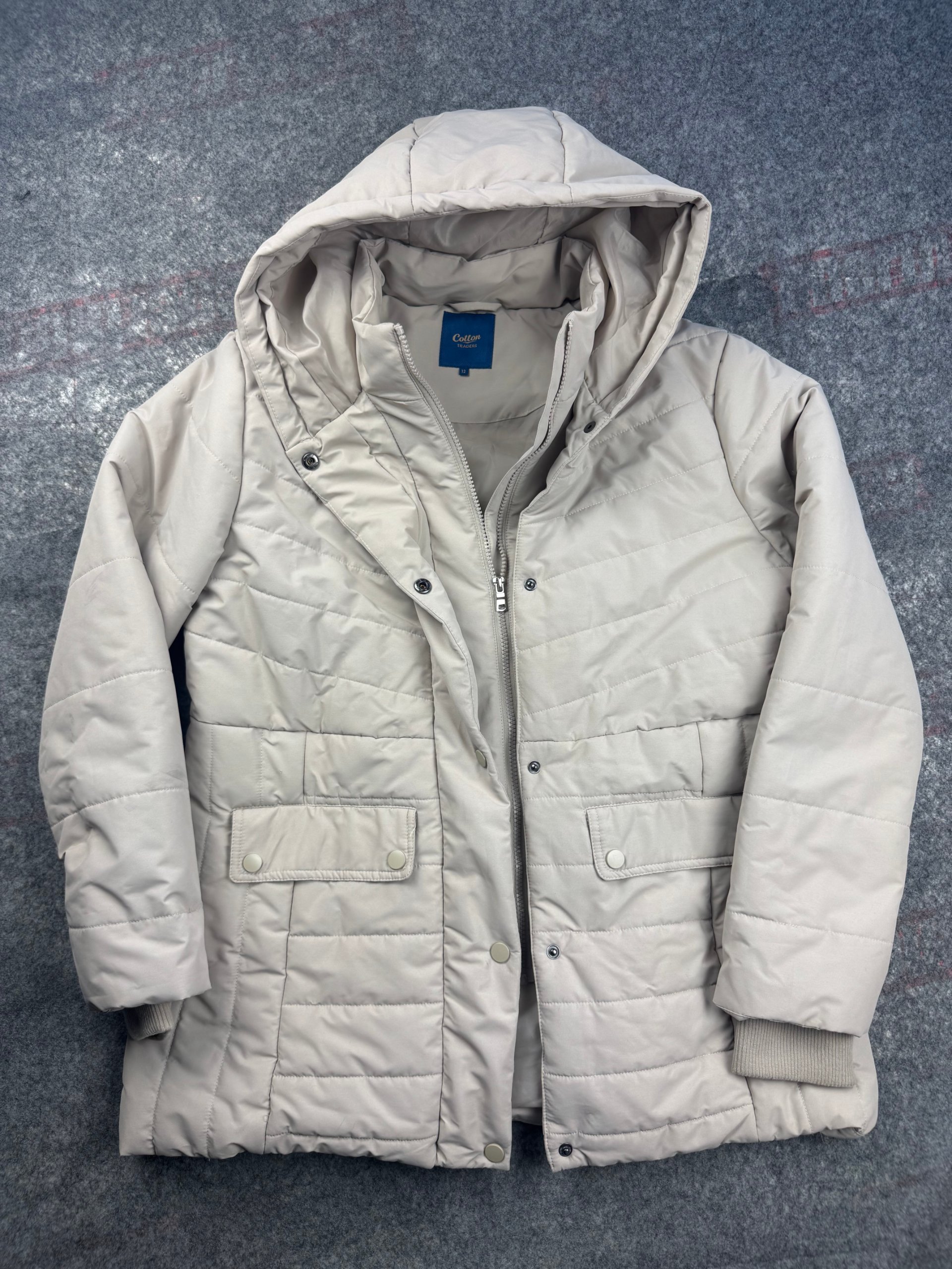 Cotton Traders Stone Padded Hooded Coat UK 12 Quilted Parka