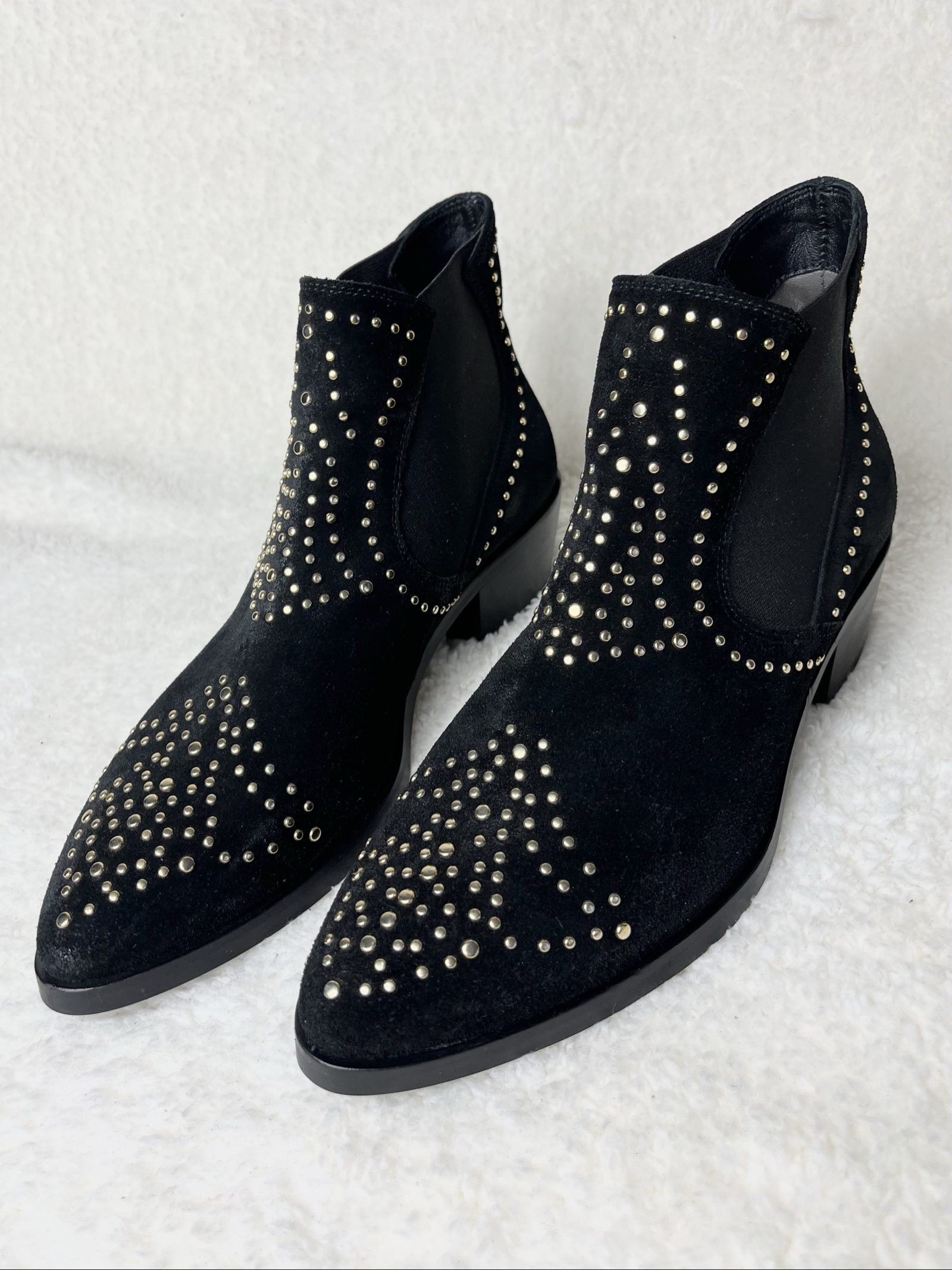 Janet & Janet Black Studded Suede Western Boots Biker Stiefel Echtleder EU 38